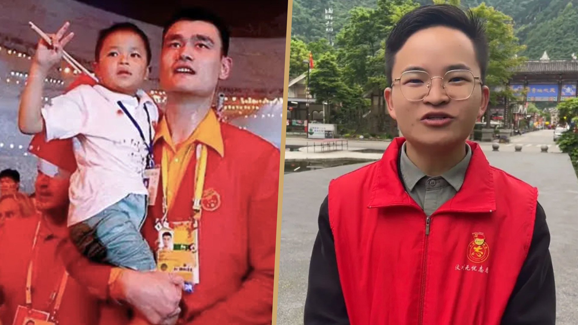 During the 2008 Beijing Olympics, Lin Hao, met basketball legend Yao Ming who described him as “the hope for China’s future”. Photo: SCMP composite/Sohu/Douyin