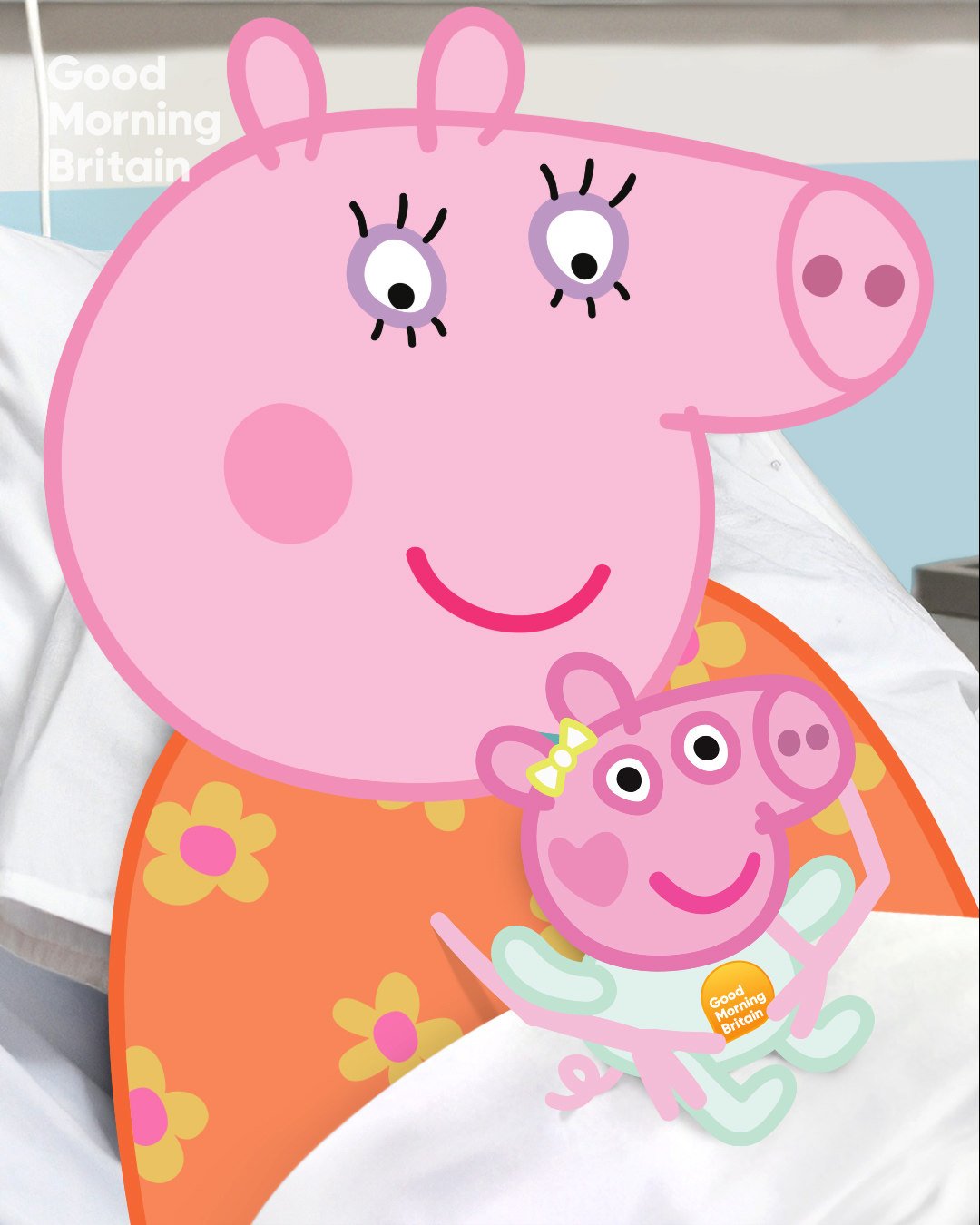 Mummy Pig with Evie in a Facebook post by British television news show Good Morning Britain, which first revealed the baby’s name. Photo: Facebook/Good Morning Britain