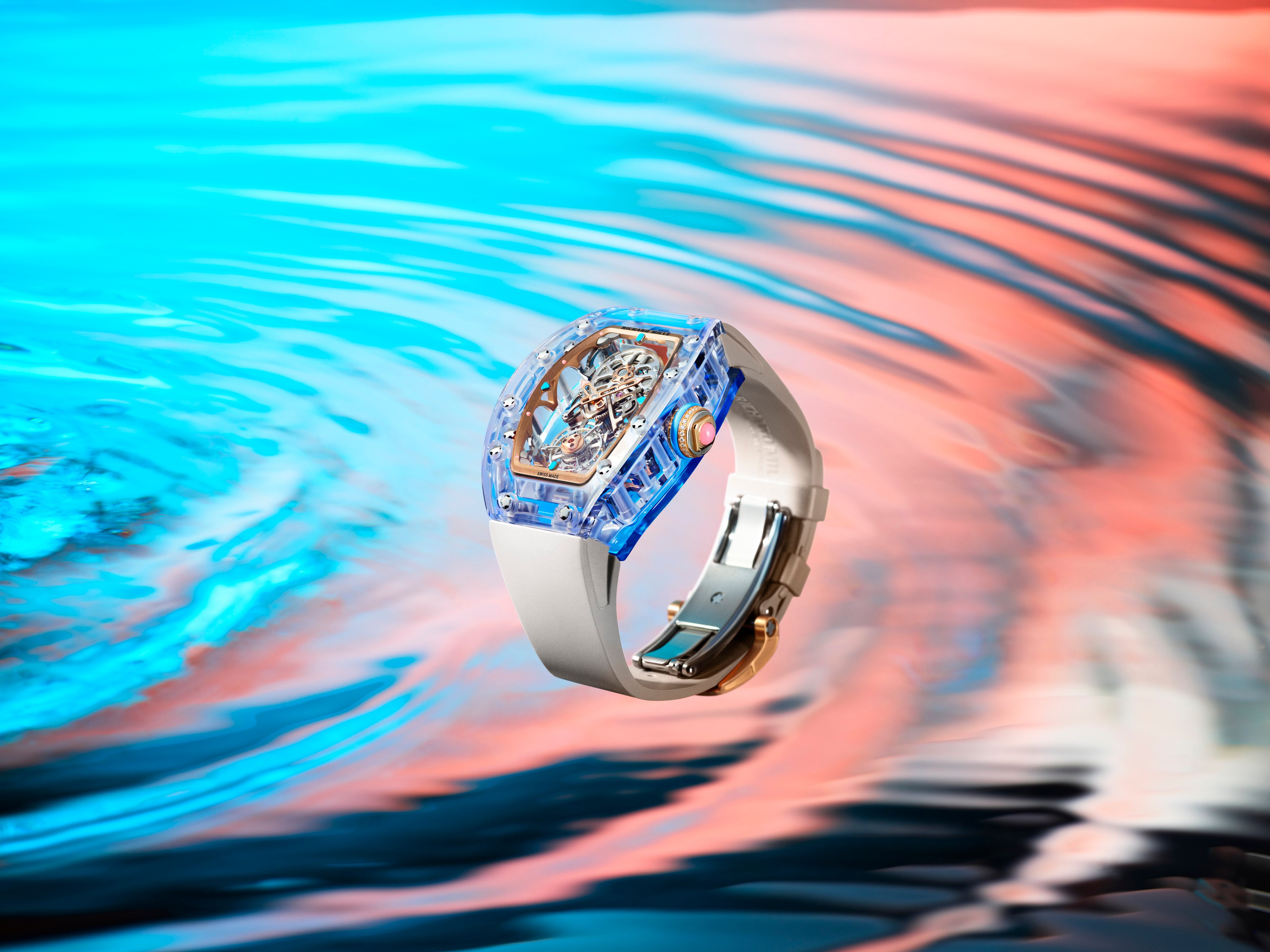 The RM 75-01 comes in different coloured cases that reflect the appearance of water in different places and at different times of the day. Photo: Handout