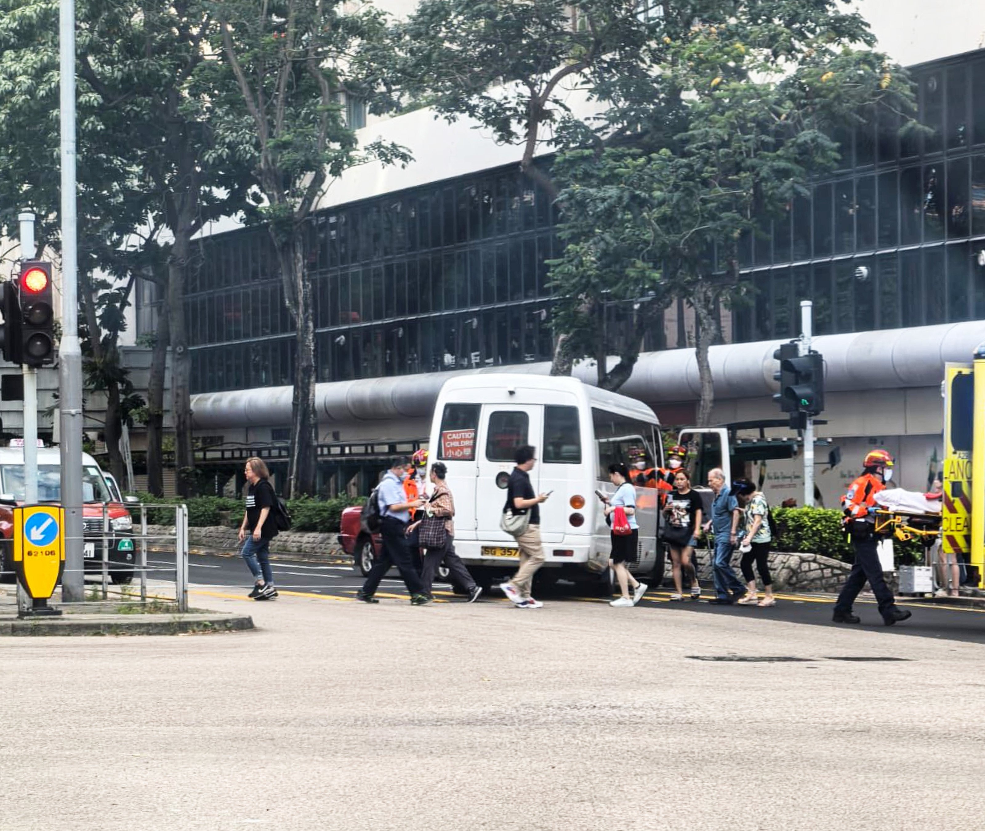 Four people were injured after a school bus crashed into a taxi on Wednesday. Photo: Handout