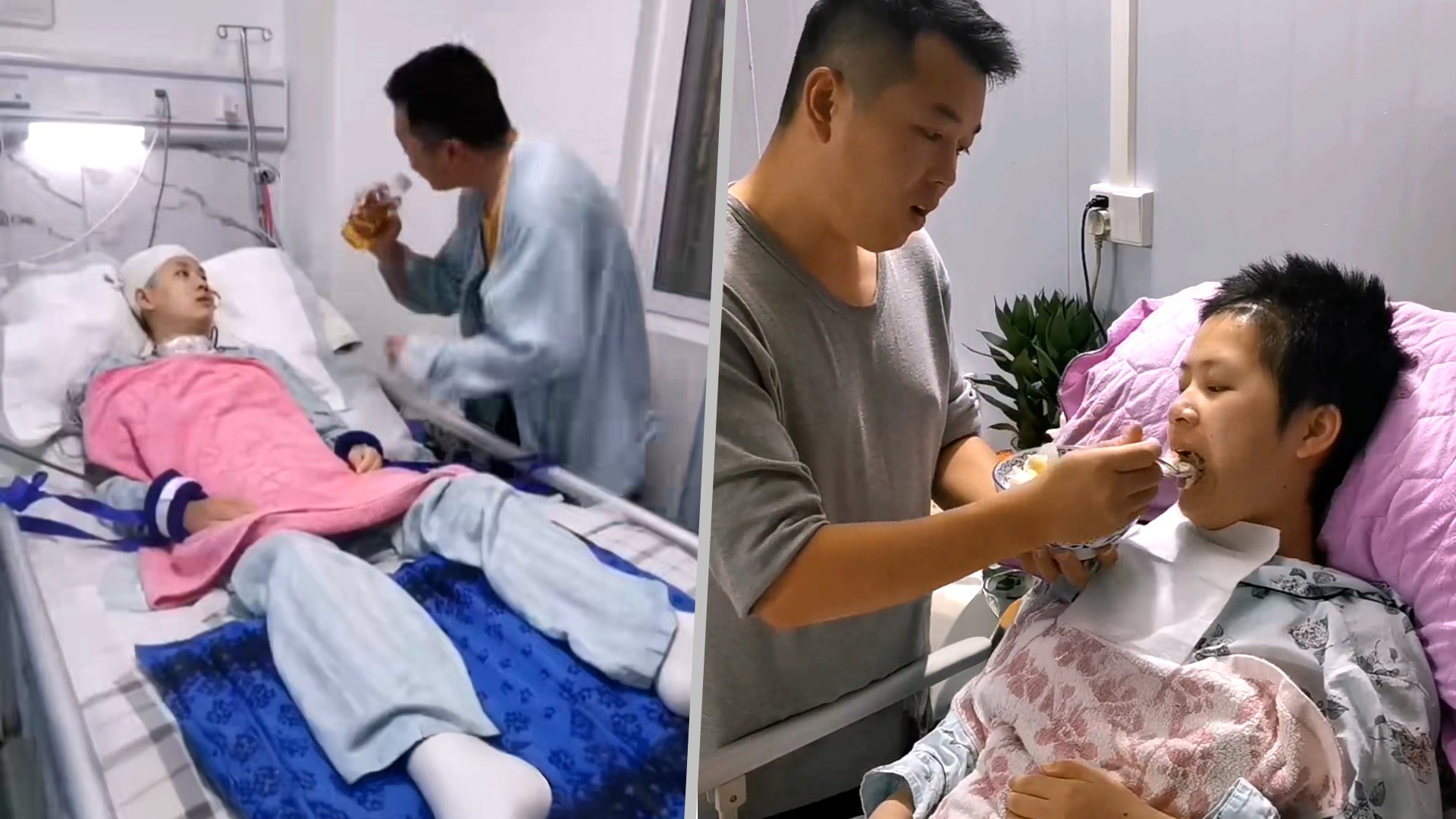 The selfless actions of a Chinese husband who sang and danced for his vegetative wife every day have finally awakened her. Photo: SCMP composite/Douyin