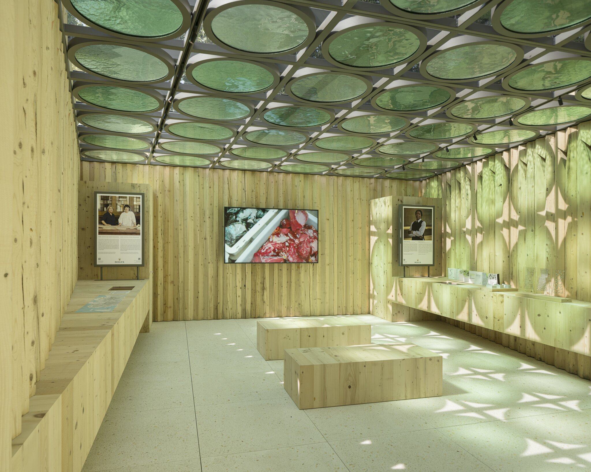 Architectural virtuoso Mariam Issoufou designed the Rolex pavilion, whose interior features a translucent ceiling made of Murano glass and dazzling terrazzo flooring. Photo: Handout