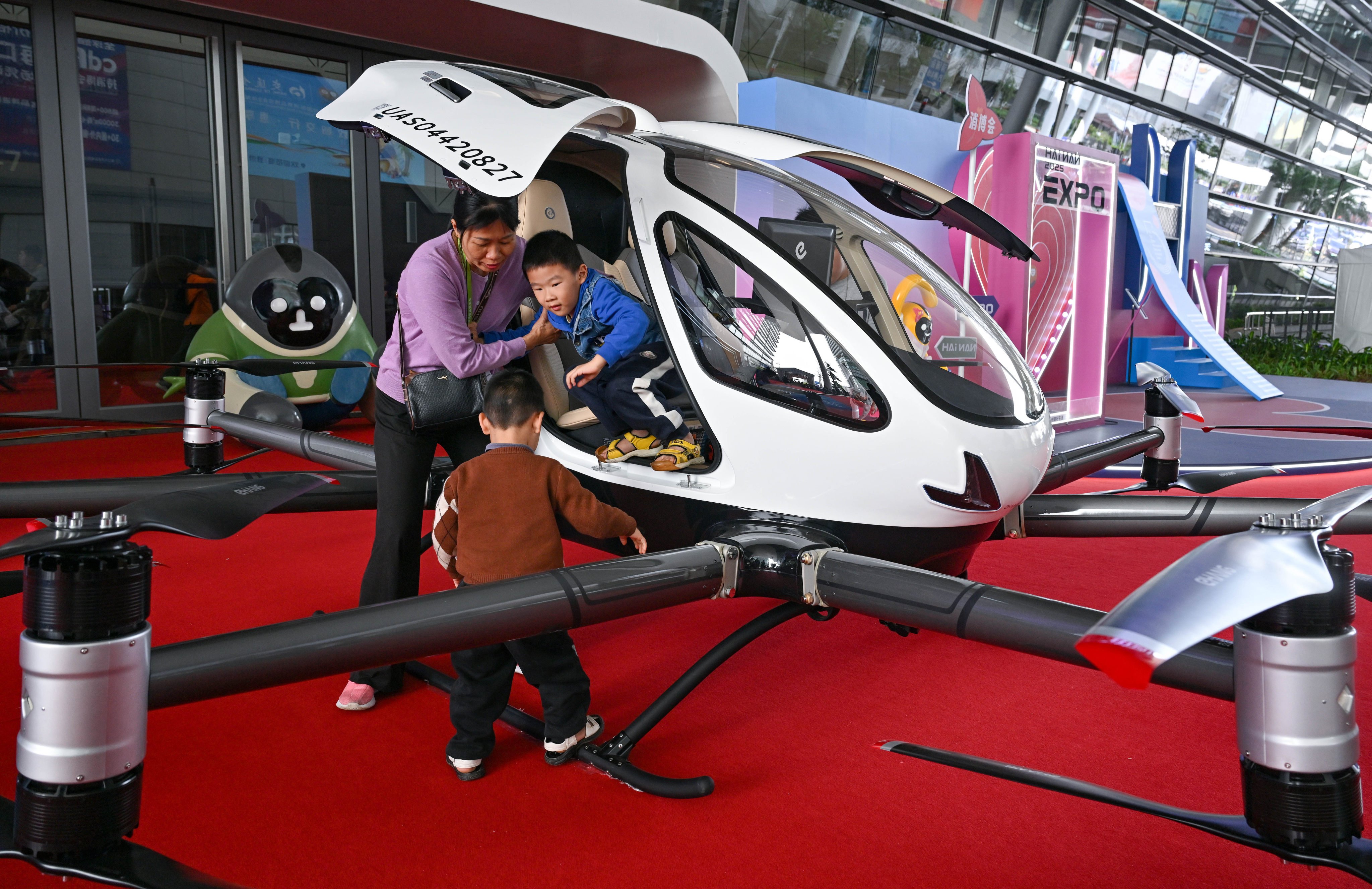 EHang’s EH216-S unmanned aerial vehicle is displayed at the China International Consumer Products Expo in Haikou, Hainan province, in April. Photo: Xinhua