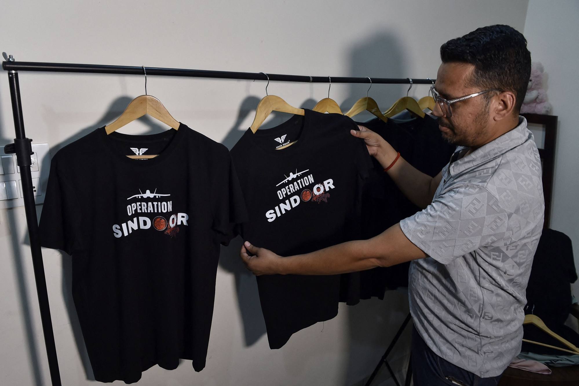 T-shirts featuring “Operation Sindoor” on display. Photo: AFP T-shirts featuring “Operation Sindoor” on display. Photo: AFP