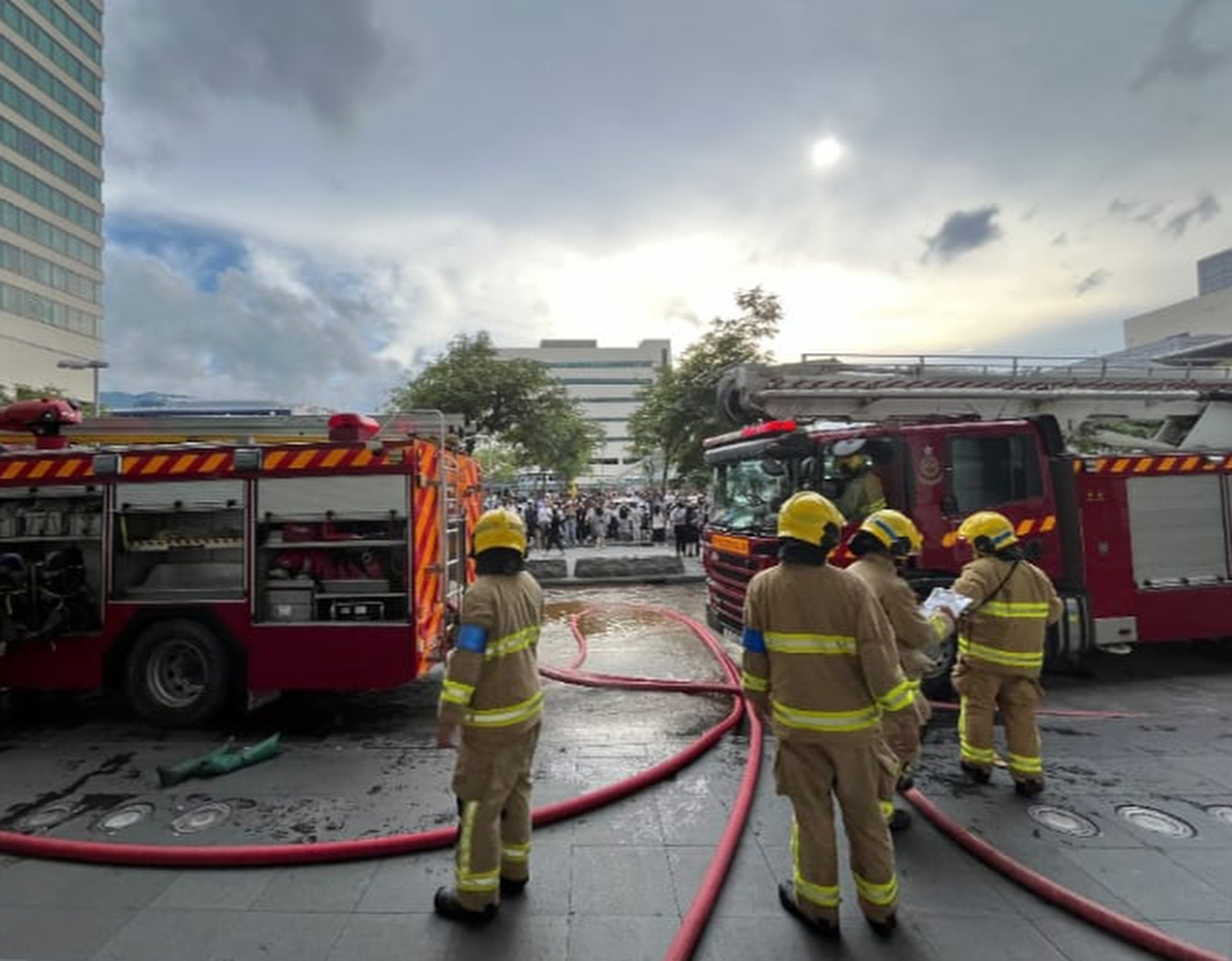 Fire engines at the scene at Cathay City on Lantau Island. Photo: Handout