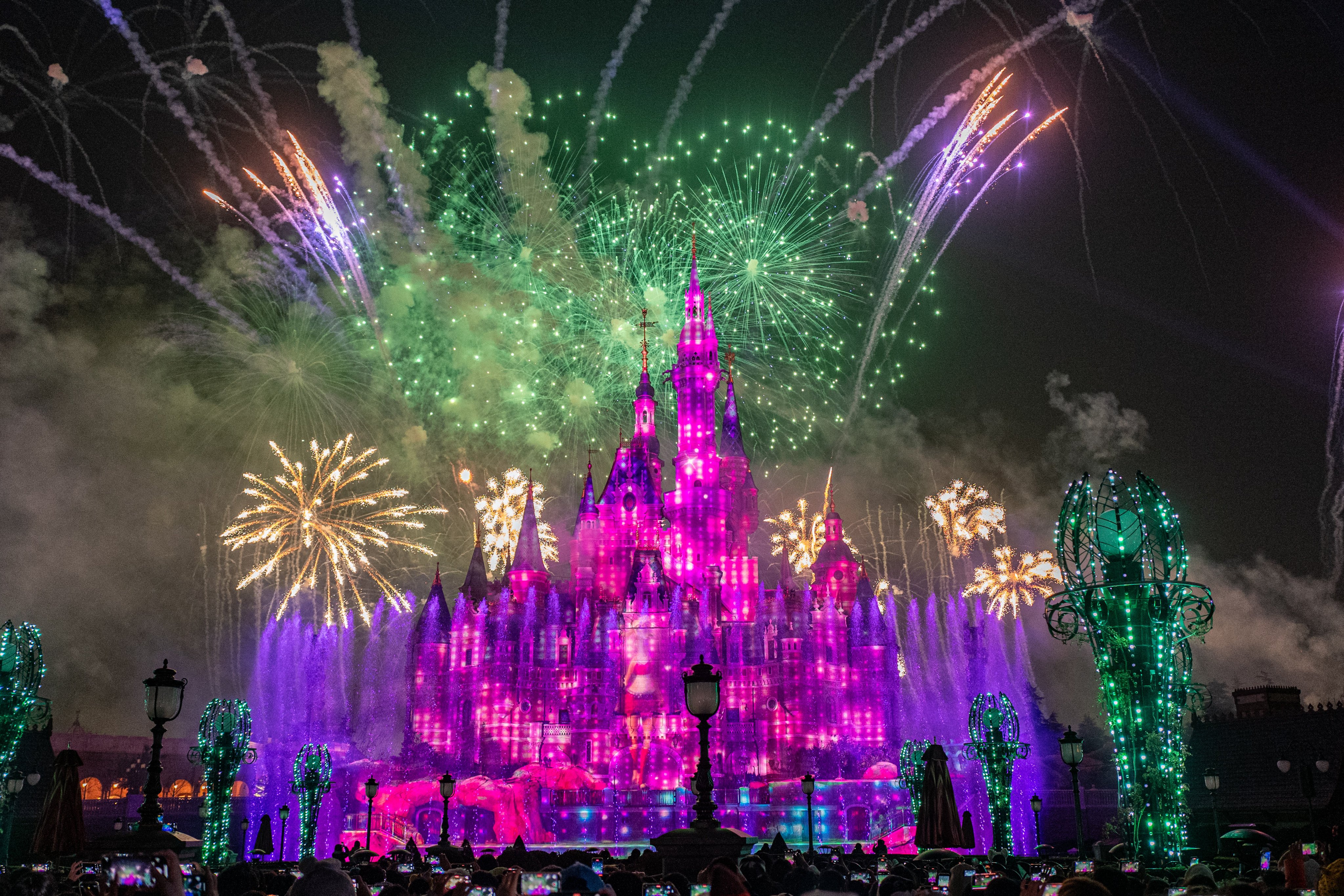 Fireworks explode over the Enchanted Storybook Castle at the Shanghai Disney Resort on New Year’s Day on January 1, 2024 in Shanghai, China. Photo: VCG via Getty Images