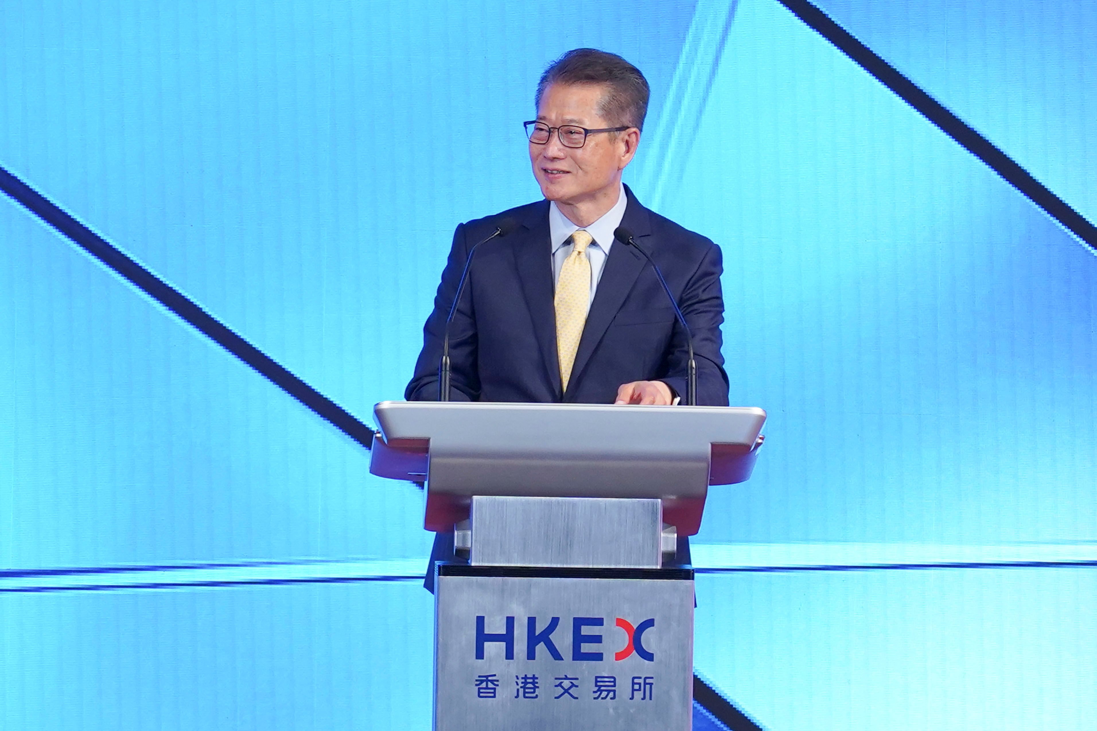 Paul Chan Mo-po speaks at the LME Asia Metals Seminar in Central. Photo: Edmond So