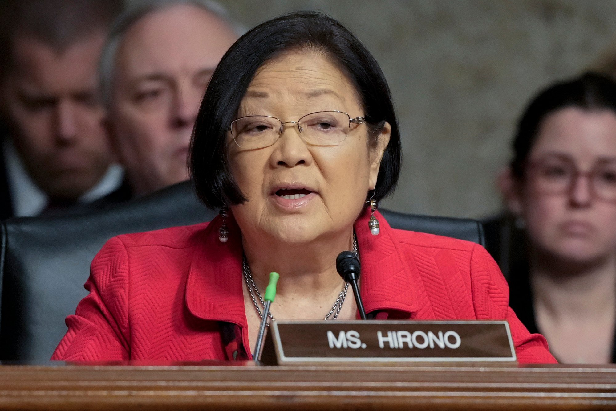 Senator Mazie Hirono of Hawaii speaks during a Senate Armed Services Committee confirmation hearing on January 14. Photo: AP Senator Mazie Hirono of Hawaii speaks during a Senate Armed Services Committee confirmation hearing on January 14. Photo: AP