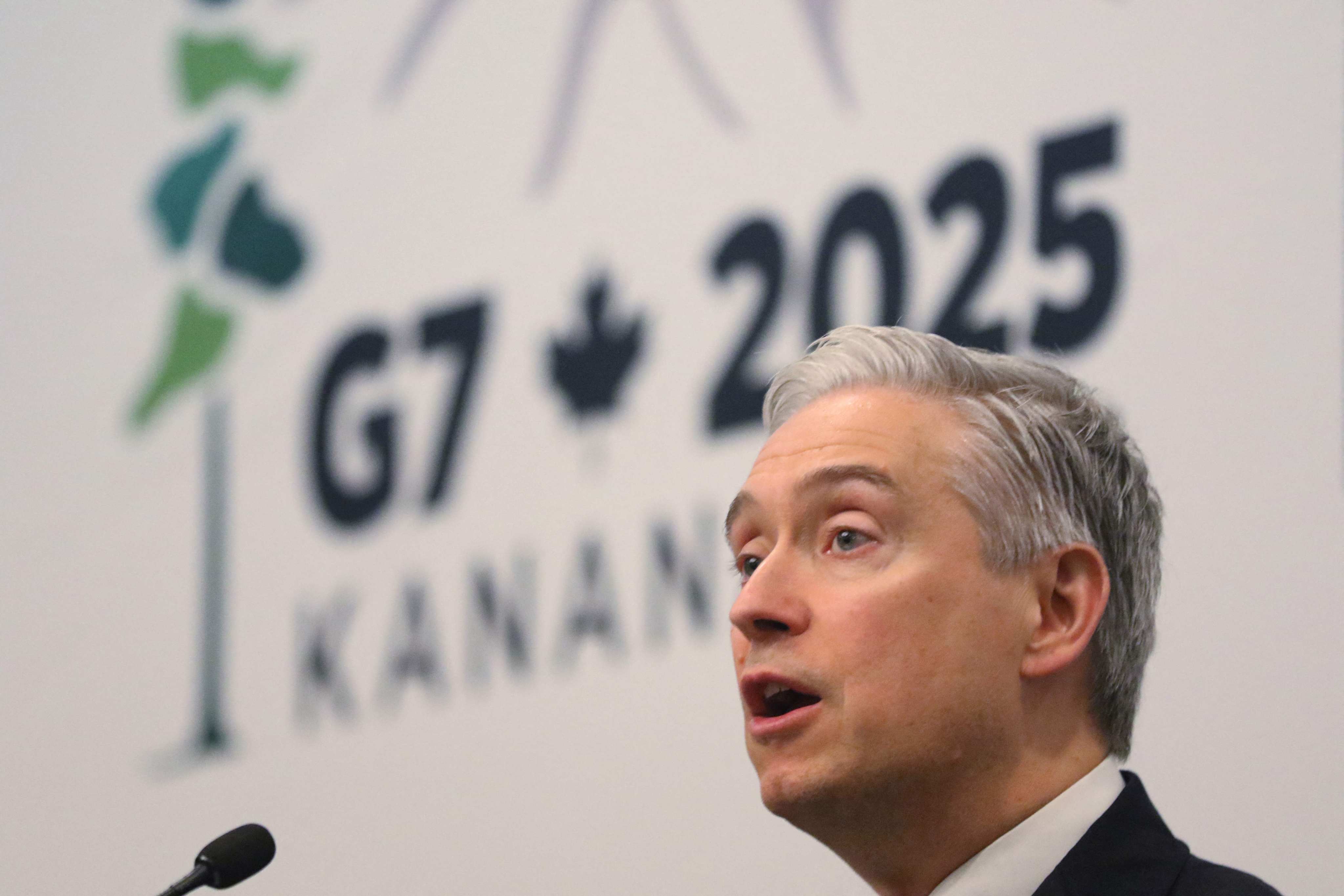 Canada’s Finance Minister Francois-Philippe Champagne speaks during the close of the G7 Finance Ministers and Central Bank Governors’ Meeting in Banff, Alberta, on Thursday. Photo: AFP