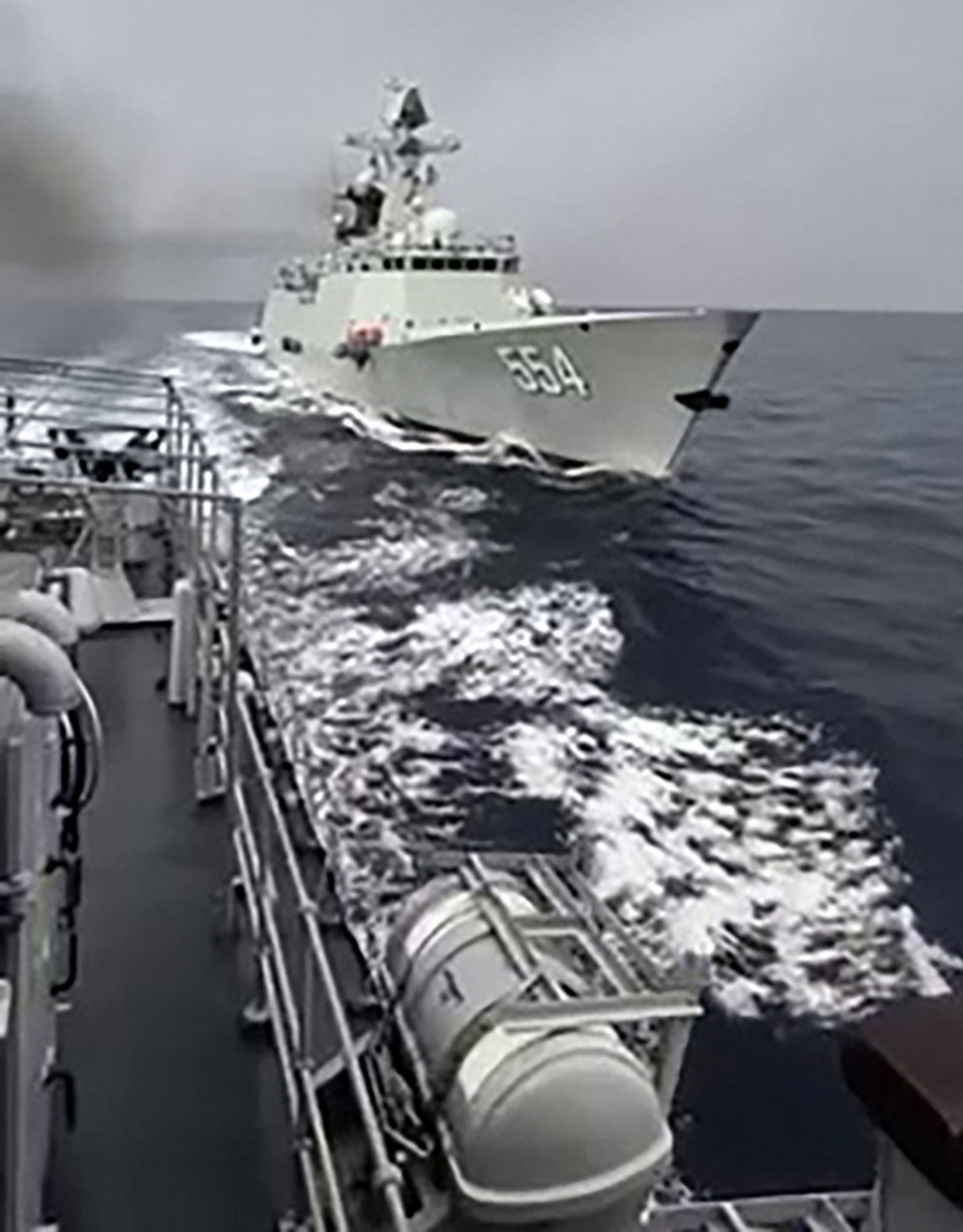 Chinese frigate BN 554 (right) tails Philippine navy’s BRP Emilio Jacinto during a maritime patrol near Scarborough Shoal in the disputed waters of the South China Sea on May 8. Photo: Armed Forces of the Philippines Public Affairs Office/AFP Chinese frigate BN 554 (right) tails Philippine navy’s BRP Emilio Jacinto during a maritime patrol near Scarborough Shoal in the disputed waters of the South China Sea on May 8. Photo: Armed Forces of the Philippines Public Affairs Office/AFP