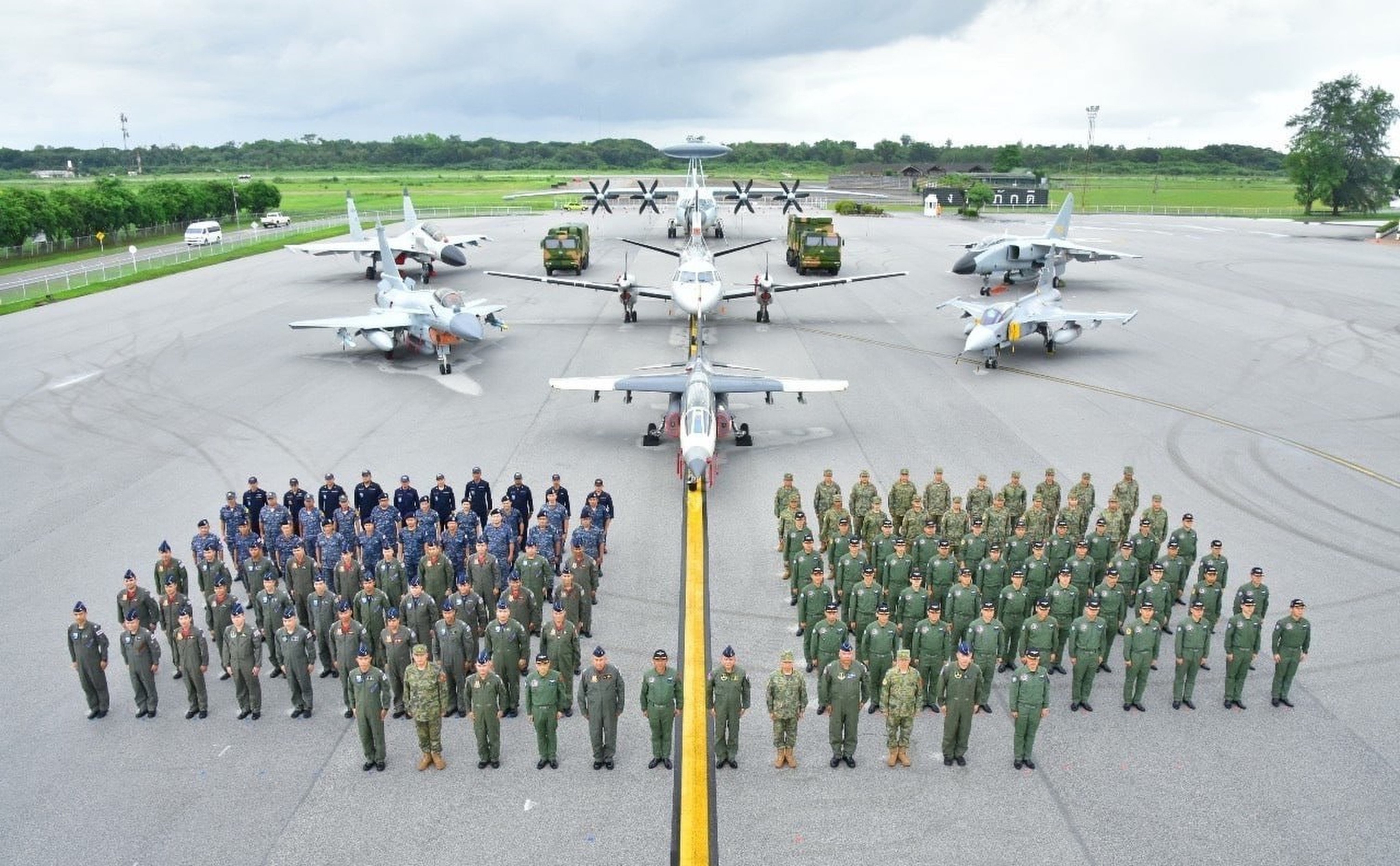 Troops pose in front of aircraft during the Falcon Strike drill in Thailand in July 2023. Photo: Facebook/ Royal Thai Air Force