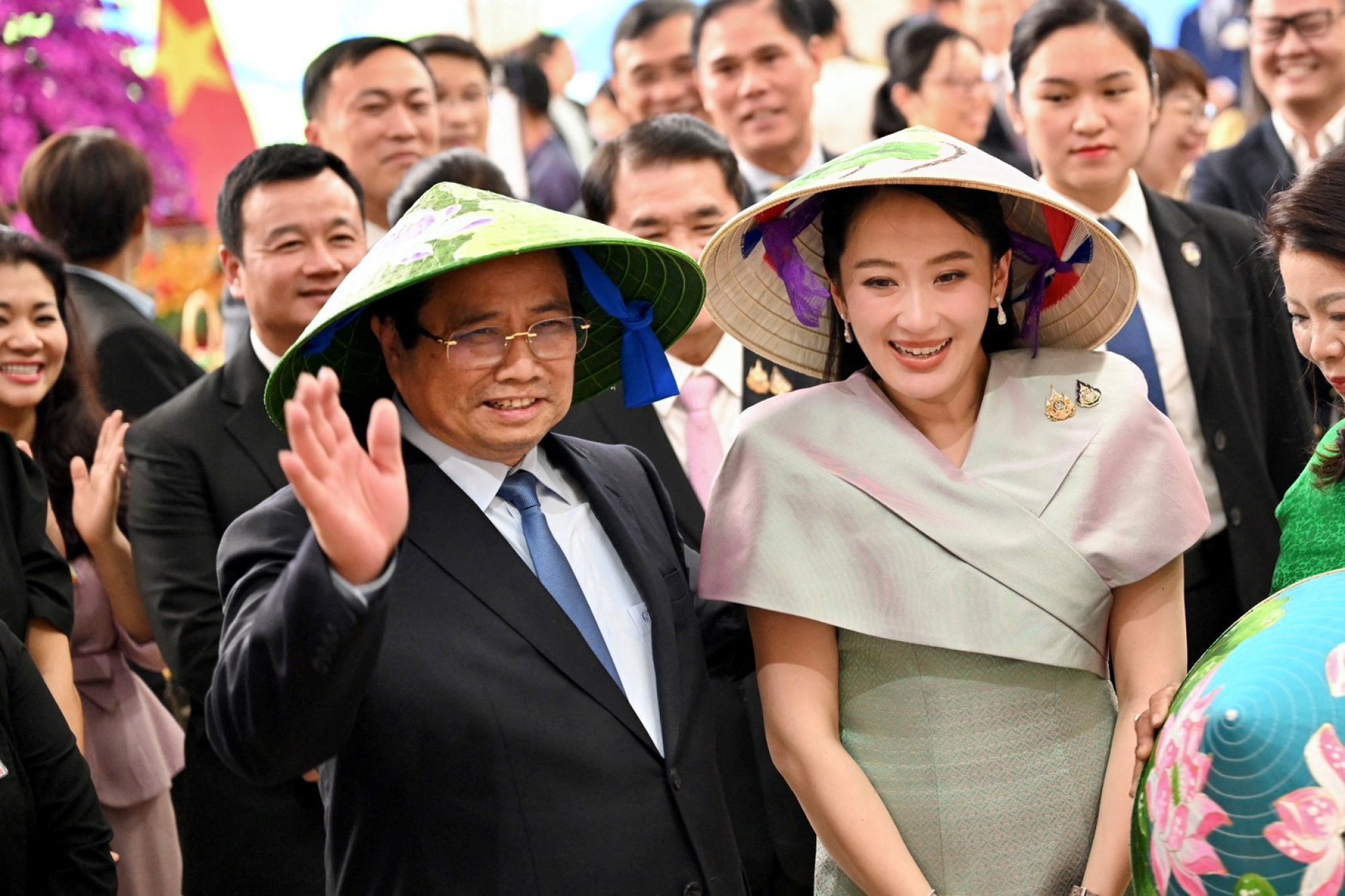 Thailand’s Prime Minister Paetongtarn Shinawatra (right) and her Vietnamese counterpart Pham Minh Chinh wear traditional conical hats ahead of their meeting in Hanoi, Vietnam, on May 15. Photo: Government House Handout/Reuters Thailand’s Prime Minister Paetongtarn Shinawatra (right) and her Vietnamese counterpart Pham Minh Chinh wear traditional conical hats ahead of their meeting in Hanoi, Vietnam, on May 15. Photo: Government House Handout/Reuters