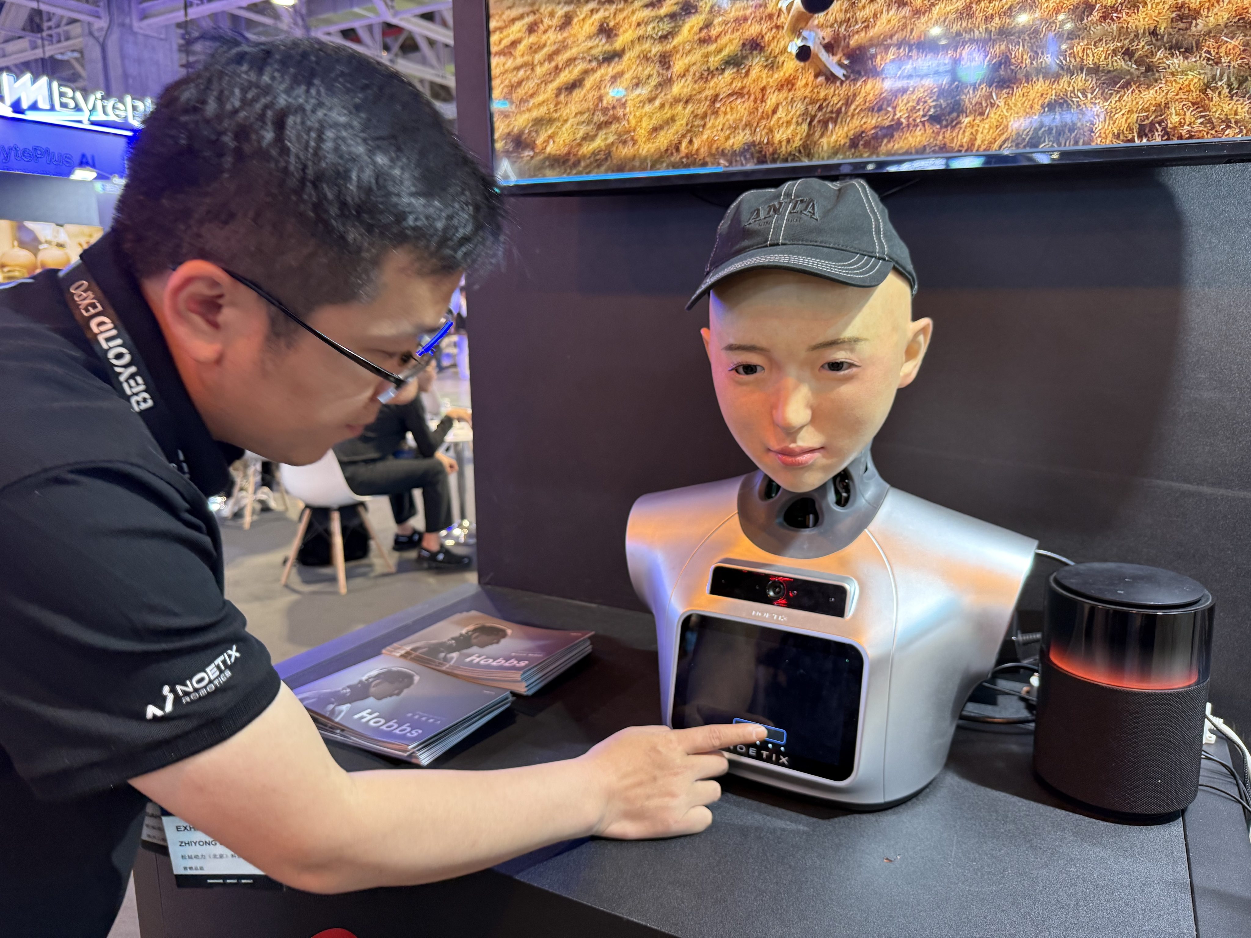 Beijing’s Noetix Robotics showcases a robot head at Beyond Expo that can simulate human facial expressions. Photo: Xinmei Shen