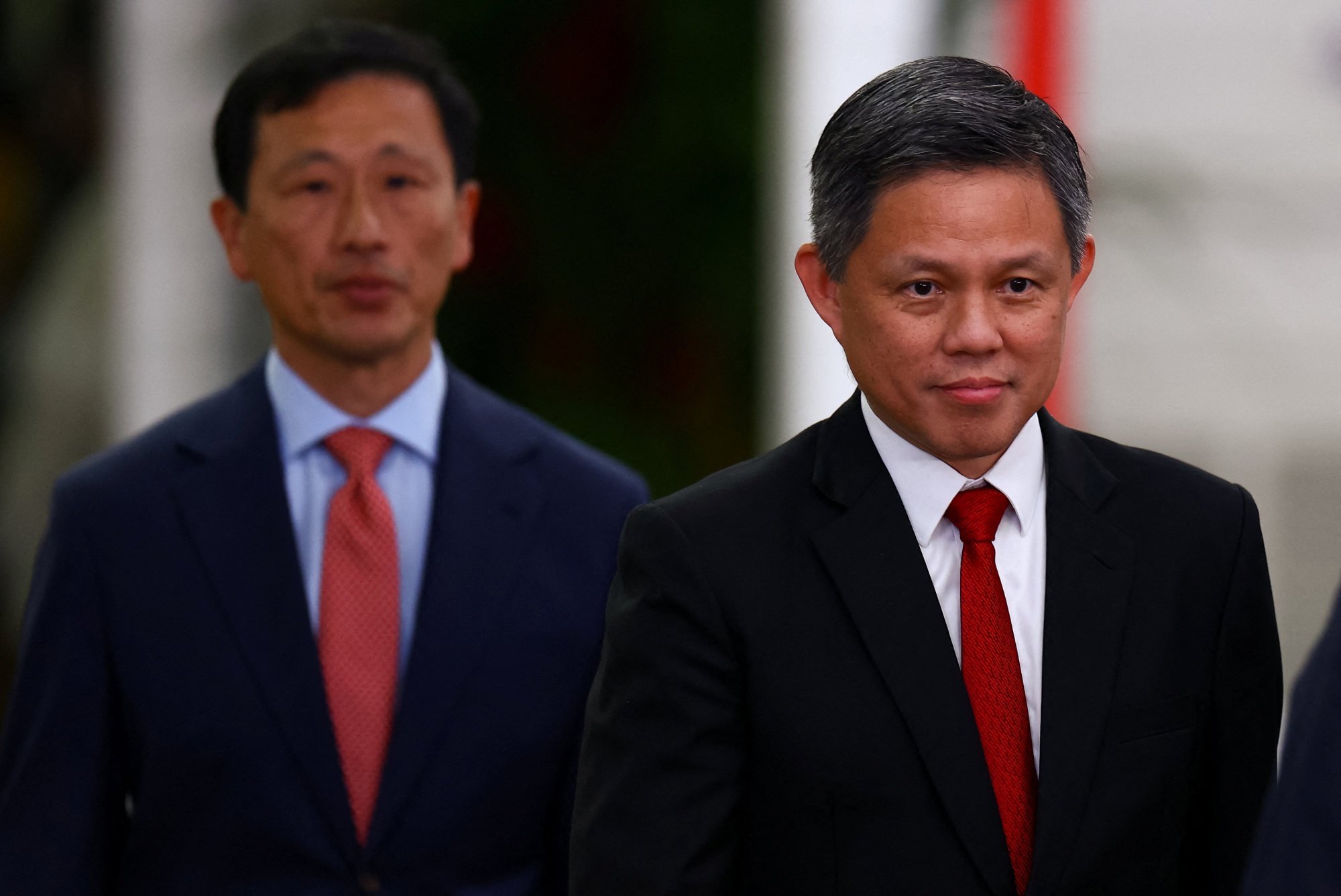Singapore’s Defence Minister Chan Chun Sing and Health Minister Ong Ye Kung attend the swearing-in ceremony of the new cabinet at the Istana on May 23. Photo: Reuters Singapore’s Defence Minister Chan Chun Sing and Health Minister Ong Ye Kung attend the swearing-in ceremony of the new cabinet at the Istana on May 23. Photo: Reuters