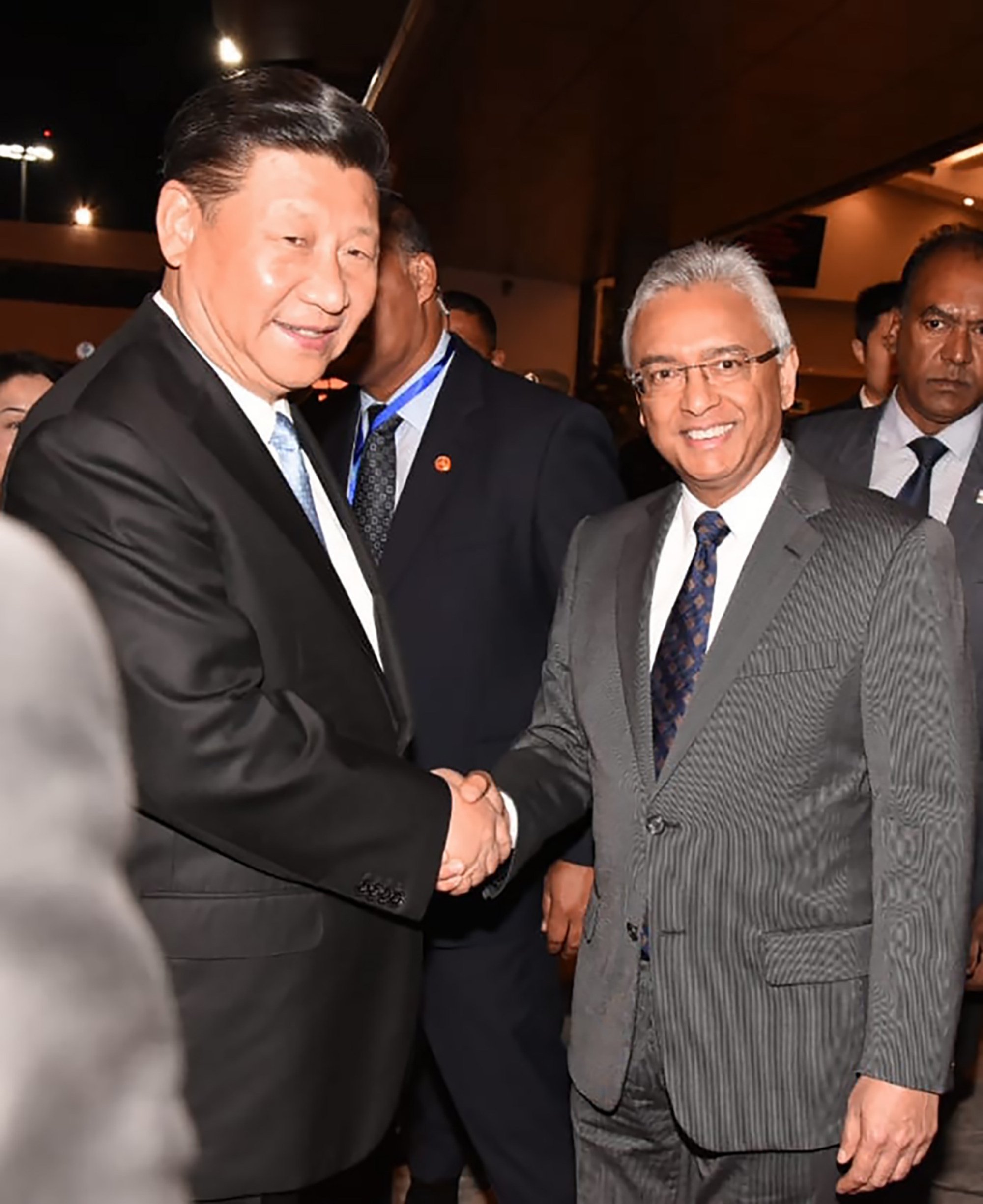China’s President Xi Jinping welcomed by Mauritius’ then-prime minister Pravind Kumar Jugnauth upon arrival on July 27, 2018, at the Sir Seewoosagur Ramgoolal International Airport in Port Louis, Mauritius. Photo: AFP China’s President Xi Jinping welcomed by Mauritius’ then-prime minister Pravind Kumar Jugnauth upon arrival on July 27, 2018, at the Sir Seewoosagur Ramgoolal International Airport in Port Louis, Mauritius. Photo: AFP