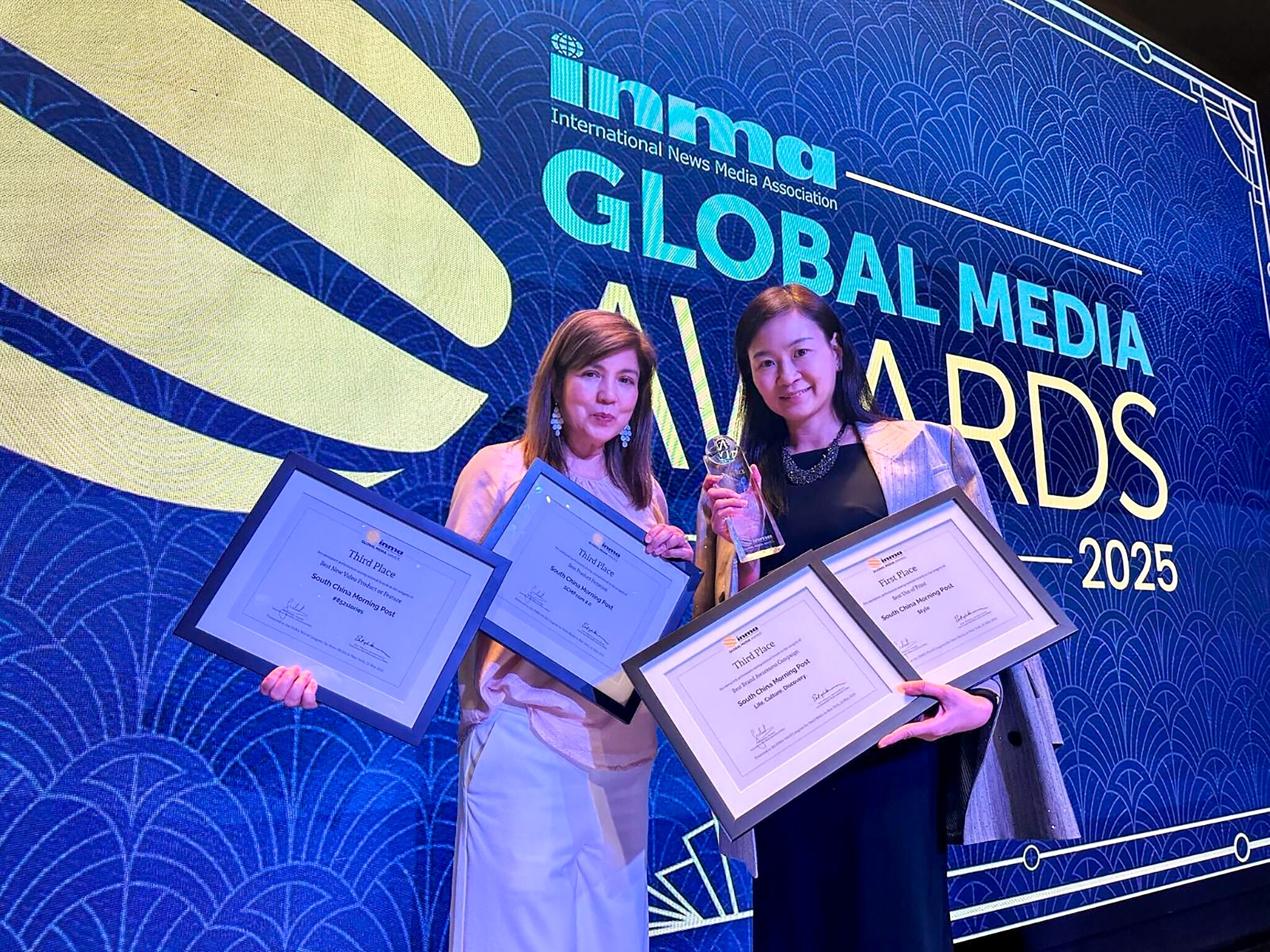 SCMP executive managing editor Zuraidah Ibrahim (left) and CEO Catherine So in New York at the Global Media Awards organised by the International News Media Association. Photo: SCMP
