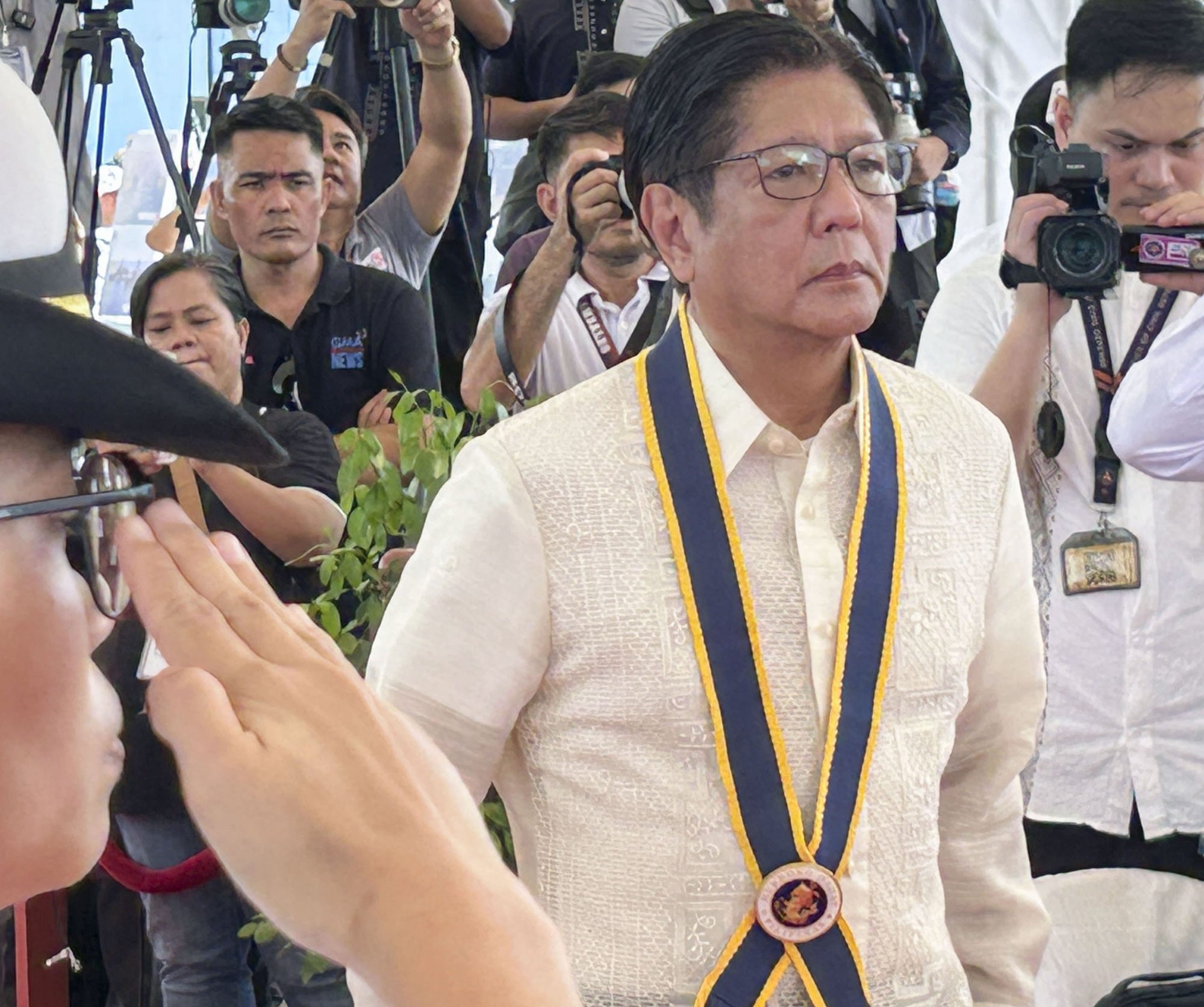 Philippine President Ferdinand Marcos Jnr (centre) leaves the launch ceremony at Subic naval base in the Philippines on Tuesday. Photo: Kyodo Philippine President Ferdinand Marcos Jnr (centre) leaves the launch ceremony at Subic naval base in the Philippines on Tuesday. Photo: Kyodo