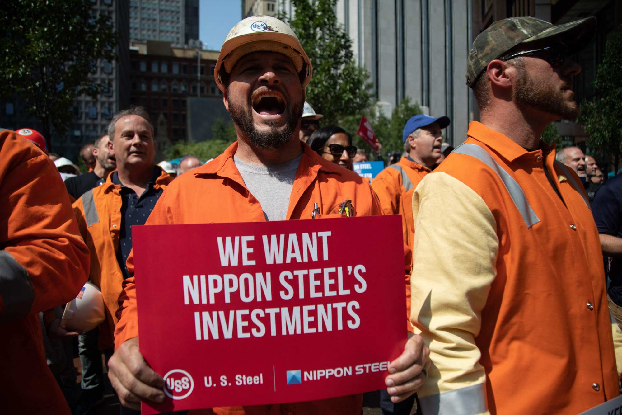 US Steel workers rally outside the company’s headquarters in Pittsburgh, Pennsylvania, in September 2024. Photo: AFP US Steel workers rally outside the company’s headquarters in Pittsburgh, Pennsylvania, in September 2024. Photo: AFP
