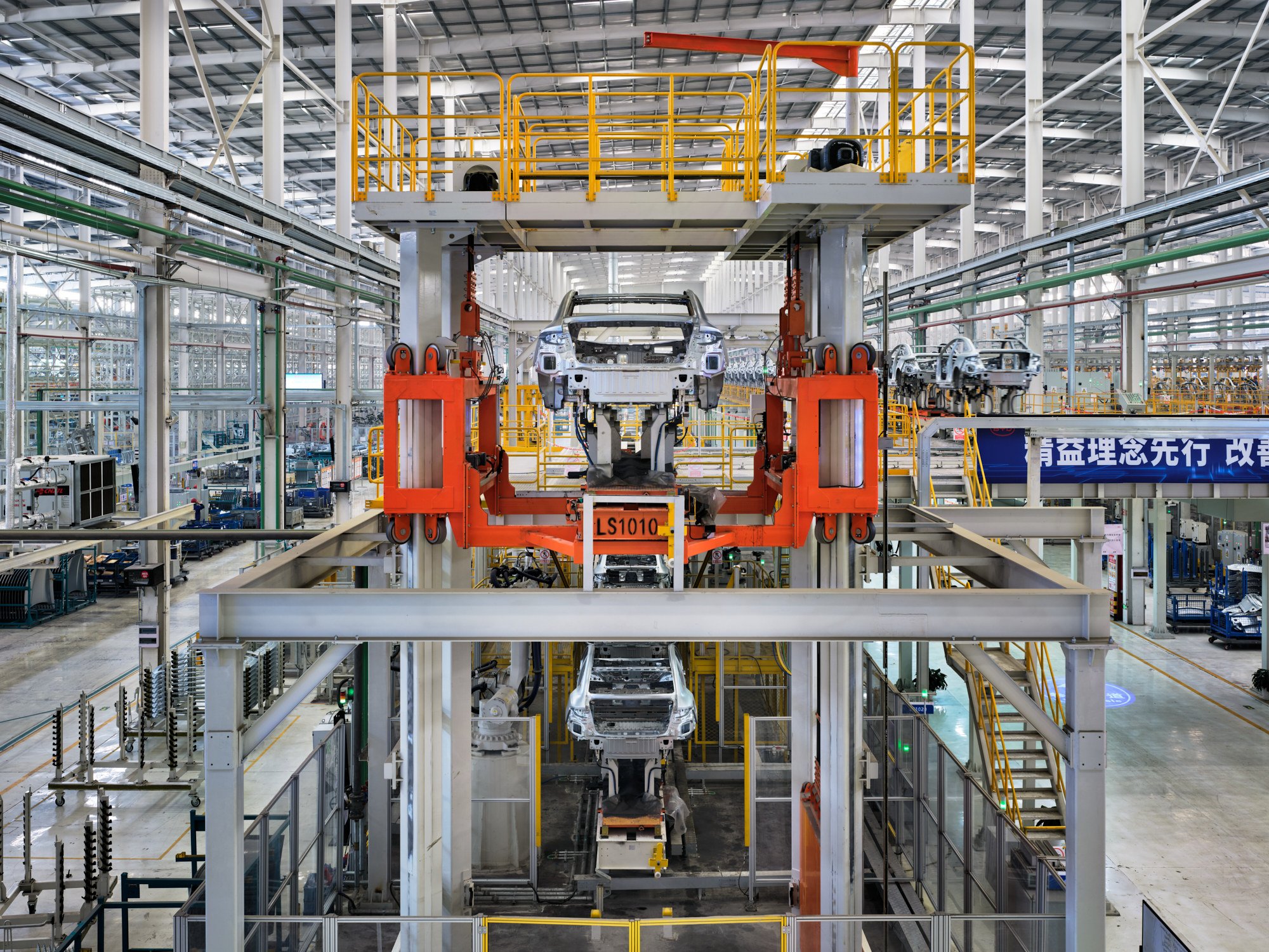 Detail from Edward Burtynsky’s photograph BYD Manufacturing Facility #1, Changzhou, Jiangsu Province, China, 2023, which shows a largely automated Chinese car plant. His work is on show in Hong Kong. Photo: Edward Burtynsky, courtesy Nicholas Metivier Gallery, Toronto.