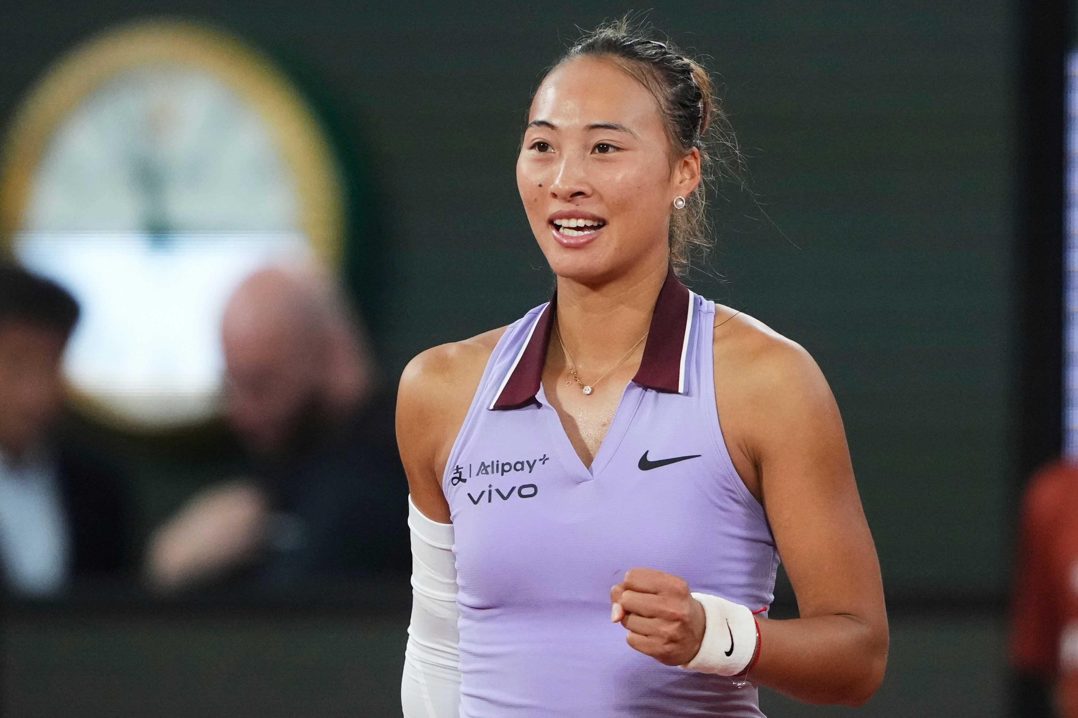 China’s Zheng Qinwen smiles after beating Russia’s Anastasia Pavliuchenkova in the first round of the French Open. Photo: AP