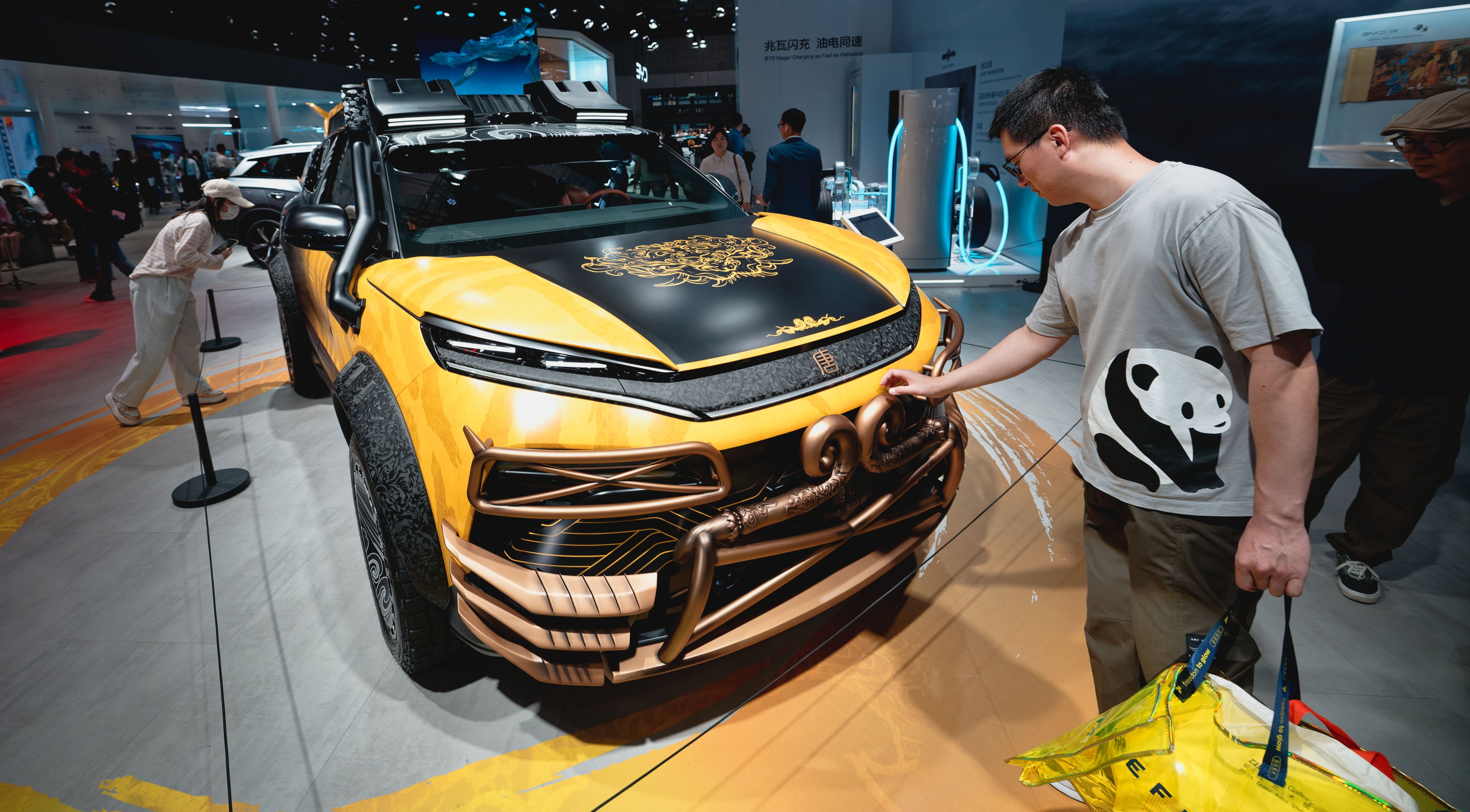 A BYD model L at an auto show in Shanghai. Photo: EPA-EFE