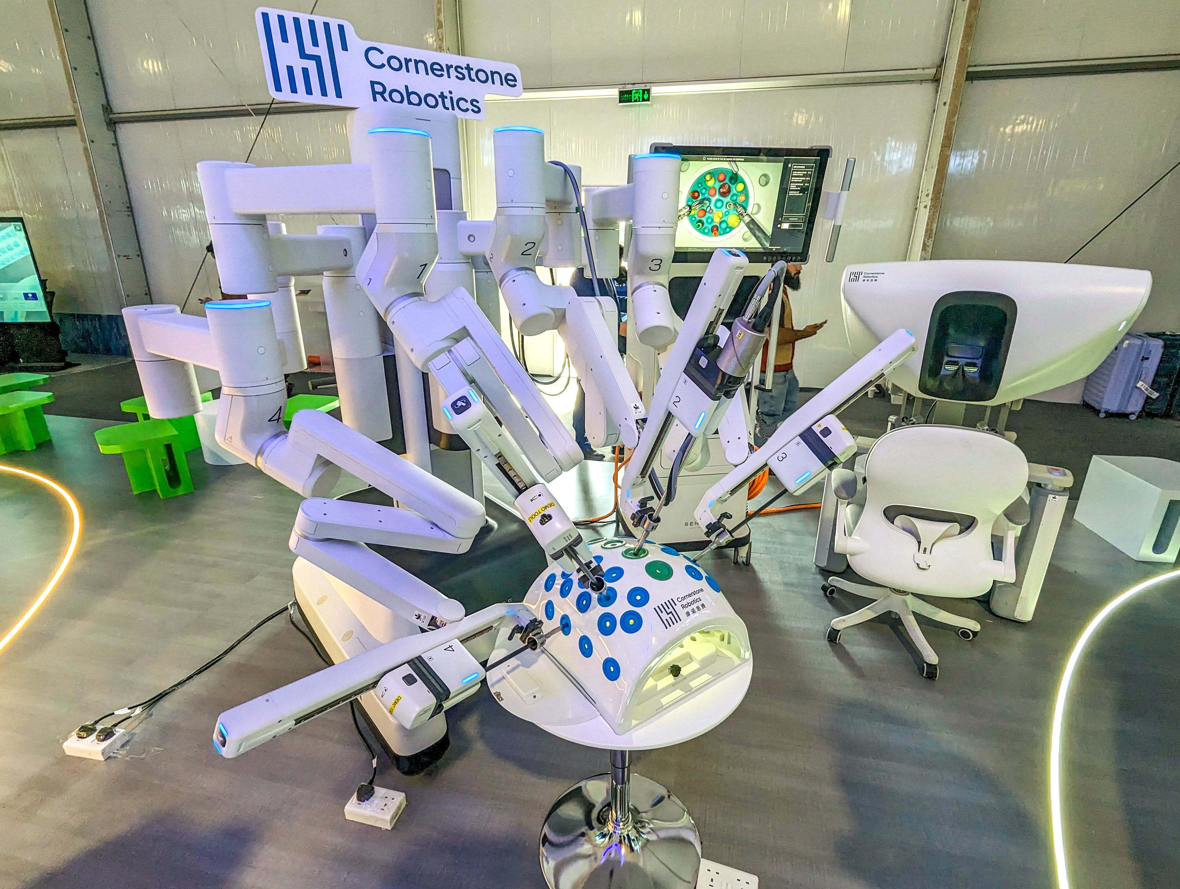 A robotic surgical system from start-up Cornerstone Robotics on display at the Leap technology conference in Riyadh, Saudi Arabia, on March 5, 2024. Photo: Matt Haldane