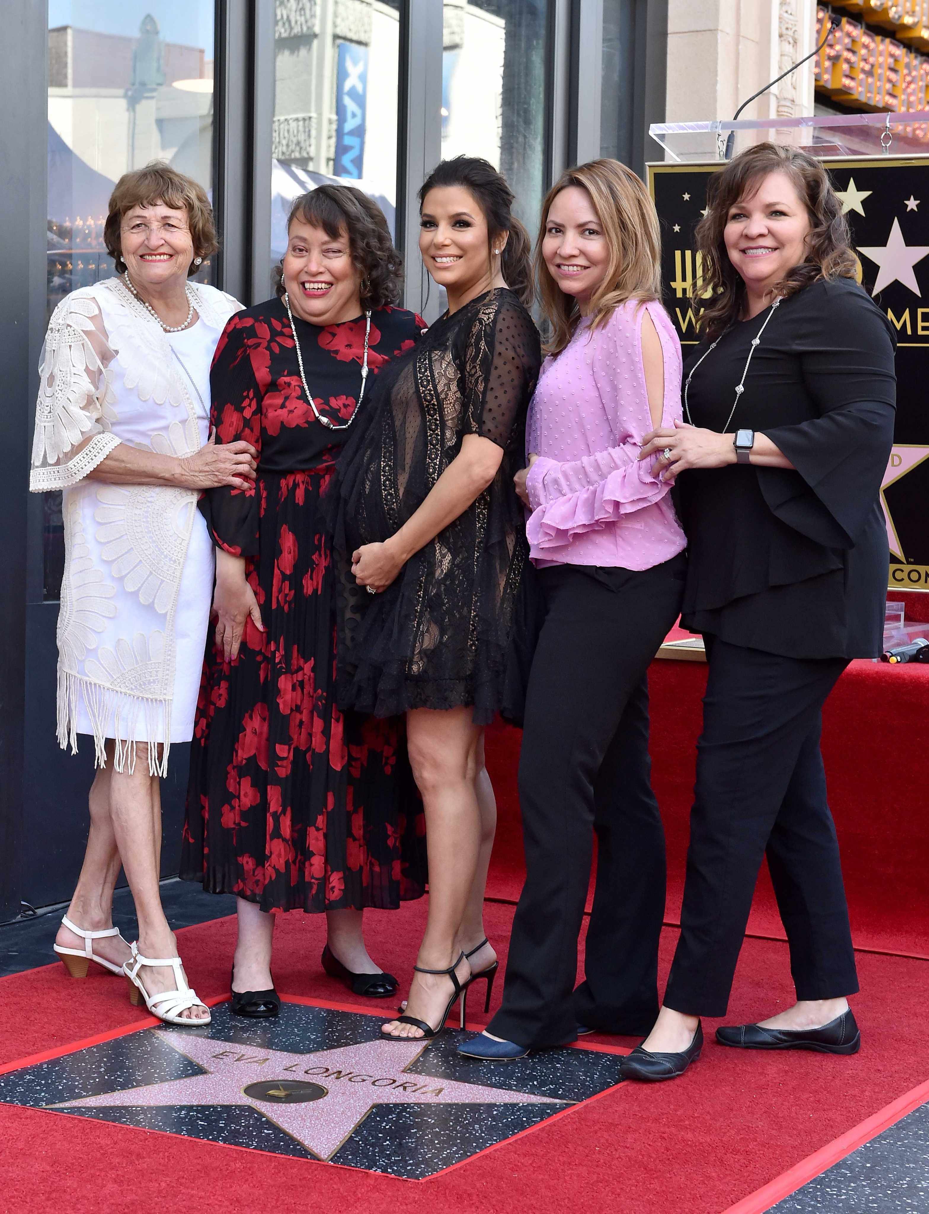 Eva Longoria, mum Ella Eva Mireles, sisters Esmeralda Josephina Longoria, Elizabeth Judina Longoria and Emily Jeannette Longoria attend the ceremony honoring Eva Longoria with star on the Hollywood Walk of Fame in April 2018, in Hollywood, California. Photo: FilmMagic