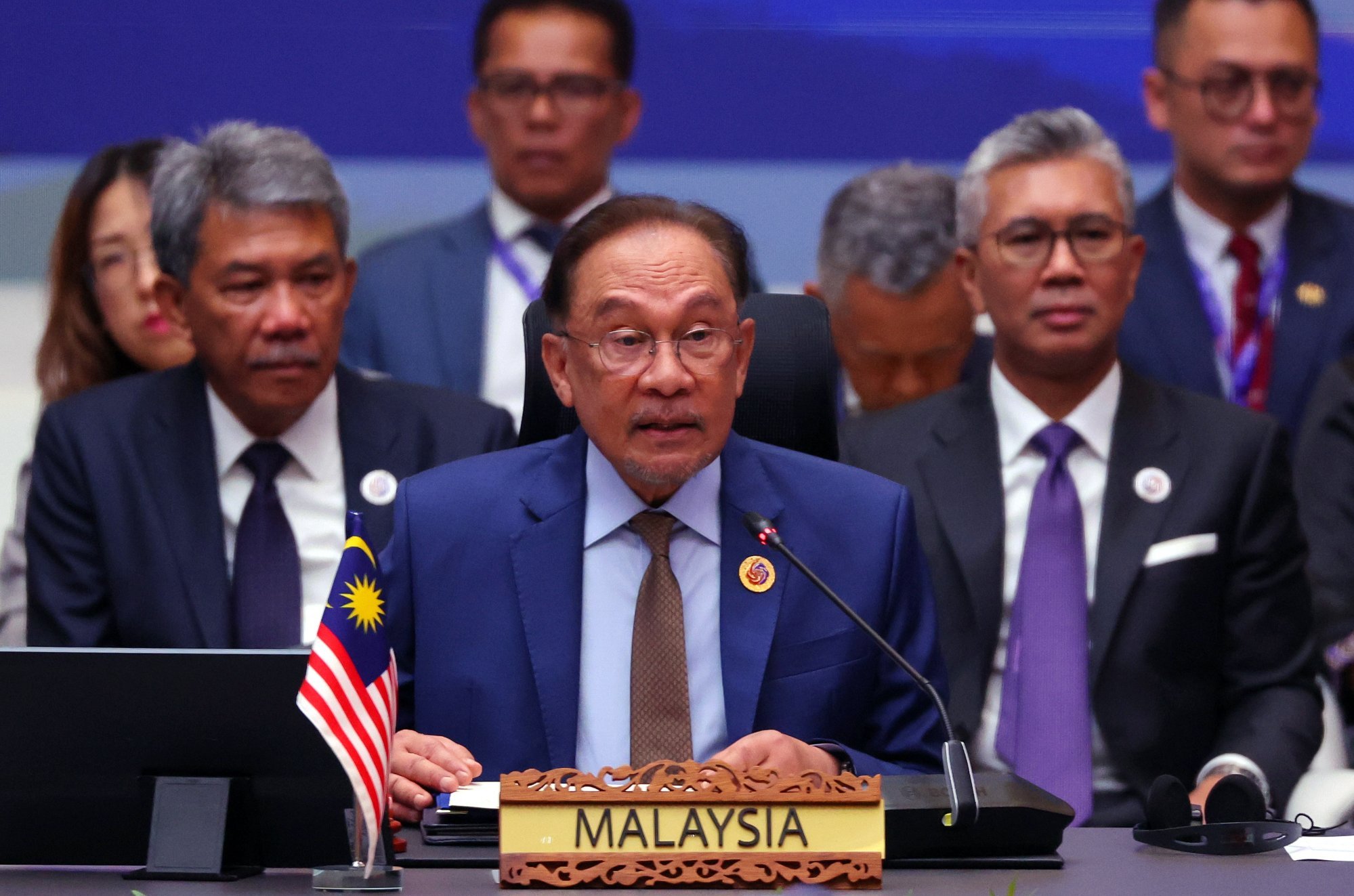Malaysia’s Prime Minister Anwar Ibrahim delivers a speech for the opening of the plenary session at the Asean summit in Kuala Lumpur on Monday. Photo: EPA-EFE