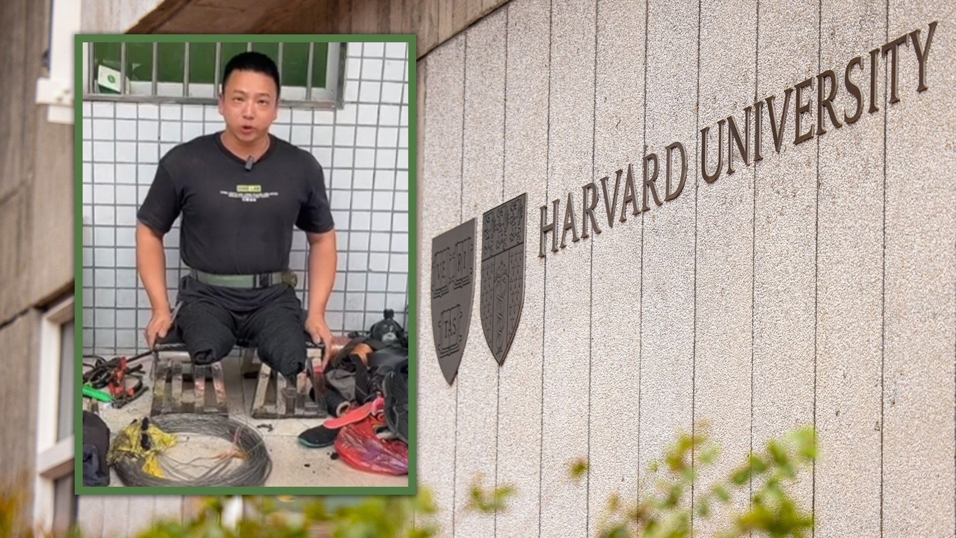 A cobbler in China with no legs who taught himself  English by listening to the radio dreams of making Harvard speech. Photo: SCMP composite/Shutterstock/Douyin