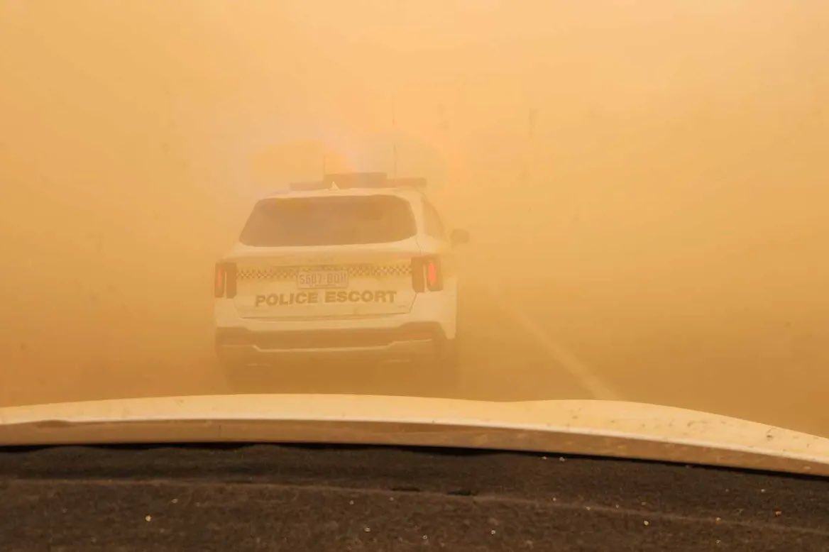 A dust storm from drought-stricken South Australia hit coastal New South Wales on Tuesday morning. Photo: X/@fictillius