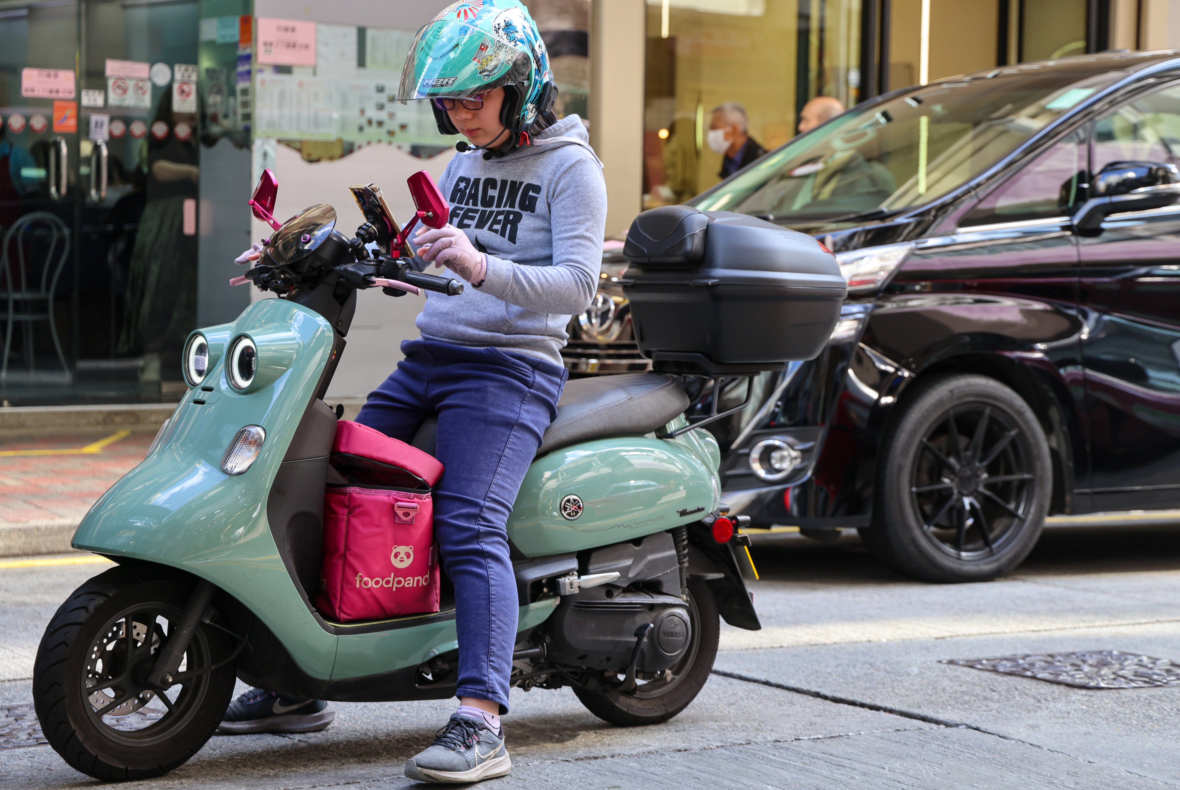 A Foodpanda rider in Causeway Bay. Keeta and Foodpanda are the only two food delivery platforms operating in Hong Kong after London-based Deliveroo exited the Hong Kong market earlier this year. Photo: Jelly Tse