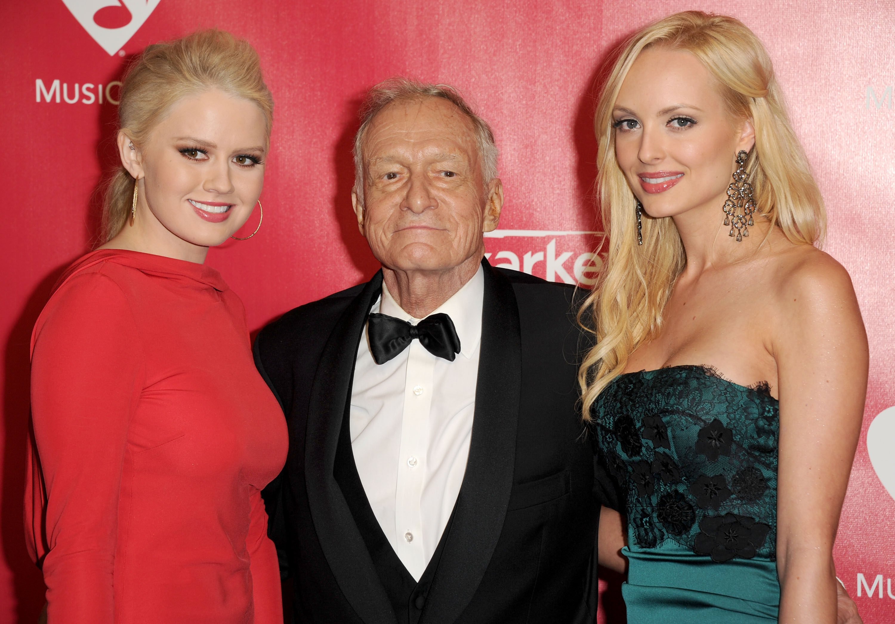 Kristina Shannon, Hugh Hefner and Karissa Shannon attend an event in Los Angeles in 2010. Photo: Getty Images