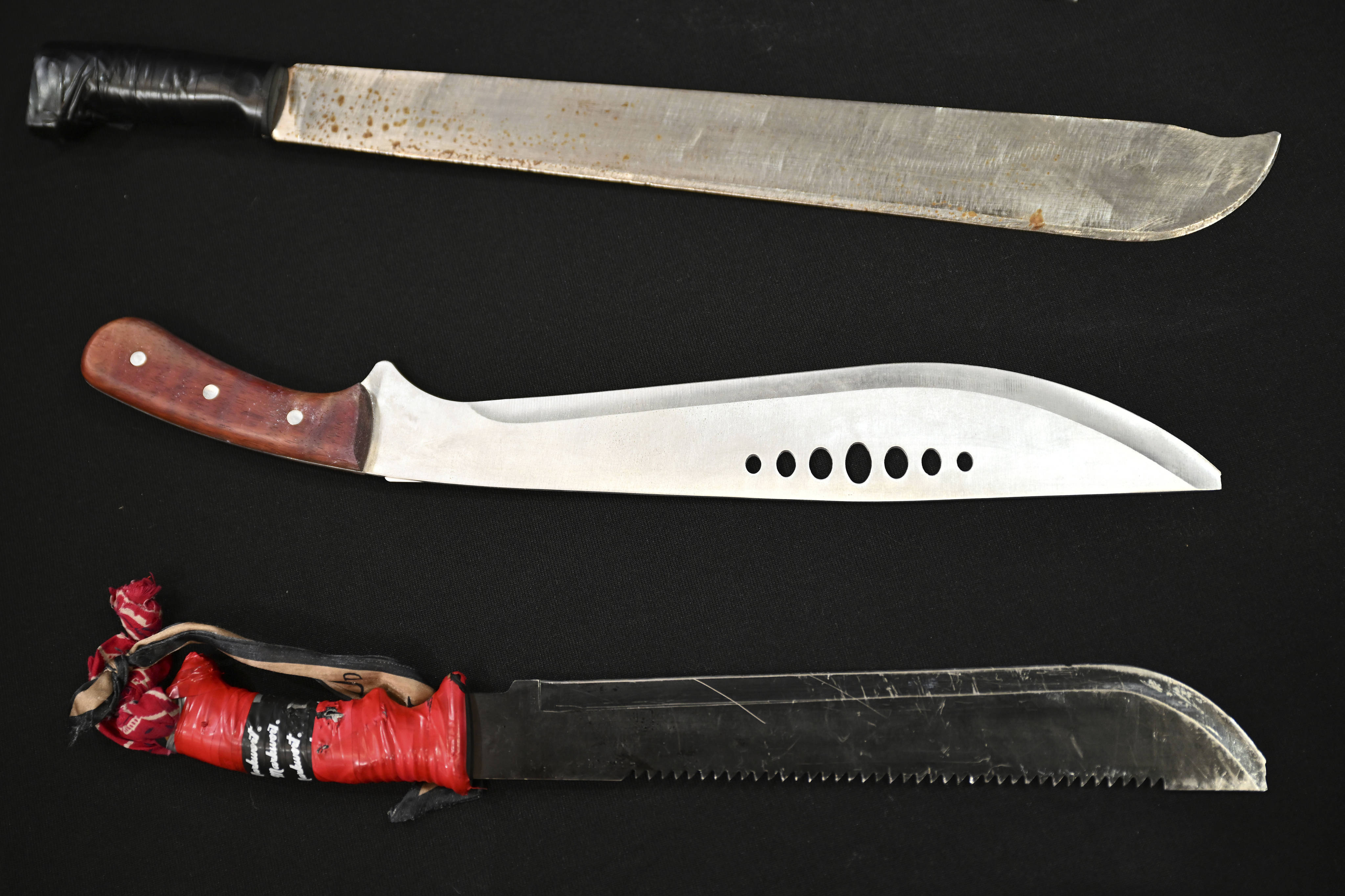 Machetes are seen at Victoria Police Headquarters in Melbourne, Australia. Photo: AAP Image via AP