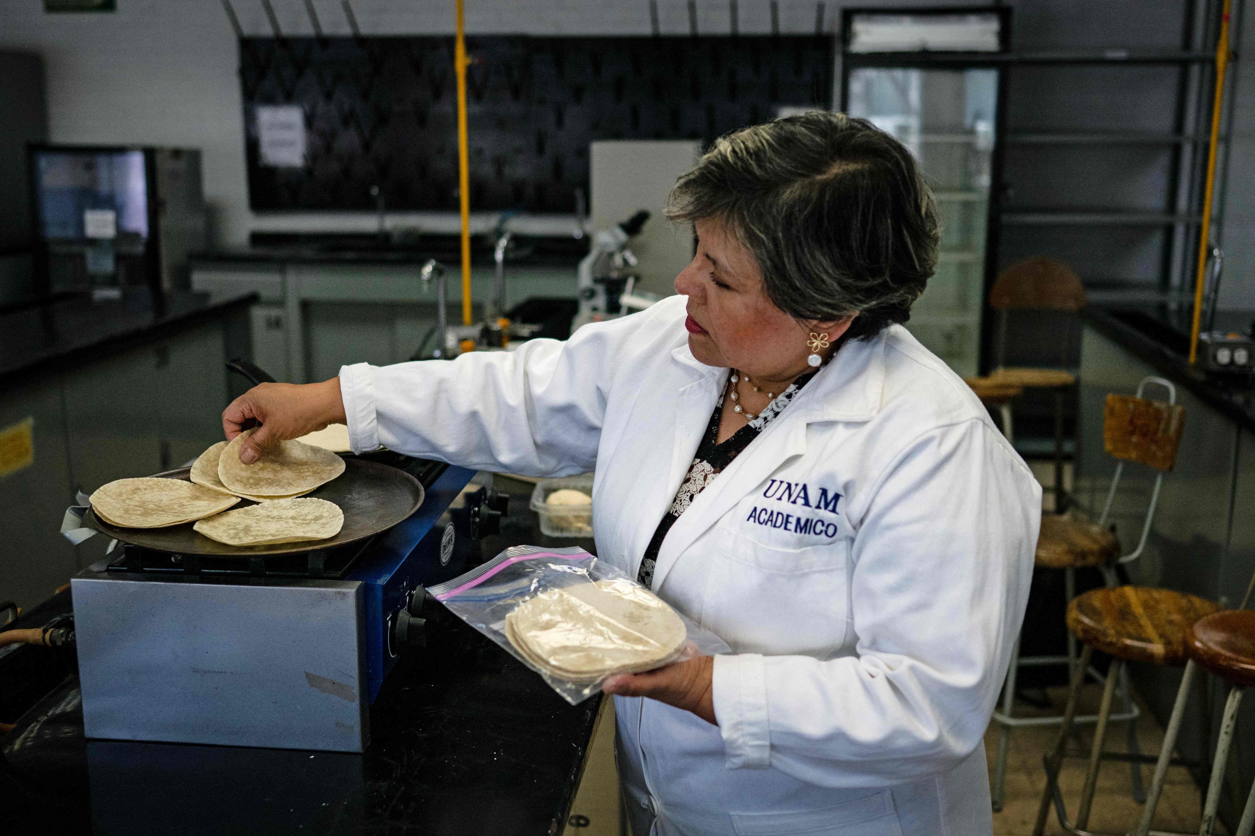 Raquel Gomez studies microorganisms that add nutrients and help to preserve tortillas for longer without refrigerators. Photo: AFP