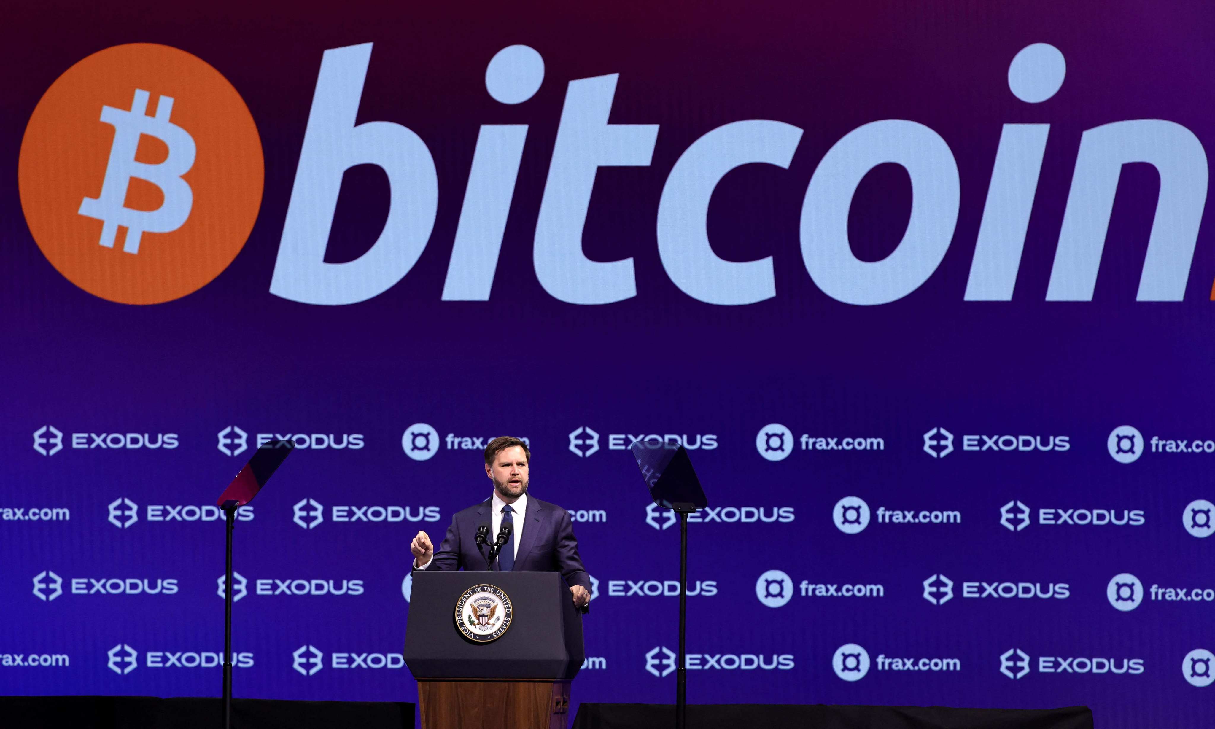 US Vice-President J.D. Vance delivers a keynote address at the Bitcoin Conference at the Venetian Convention & Expo Centre on May 28 in Las Vegas. Photo: AFP