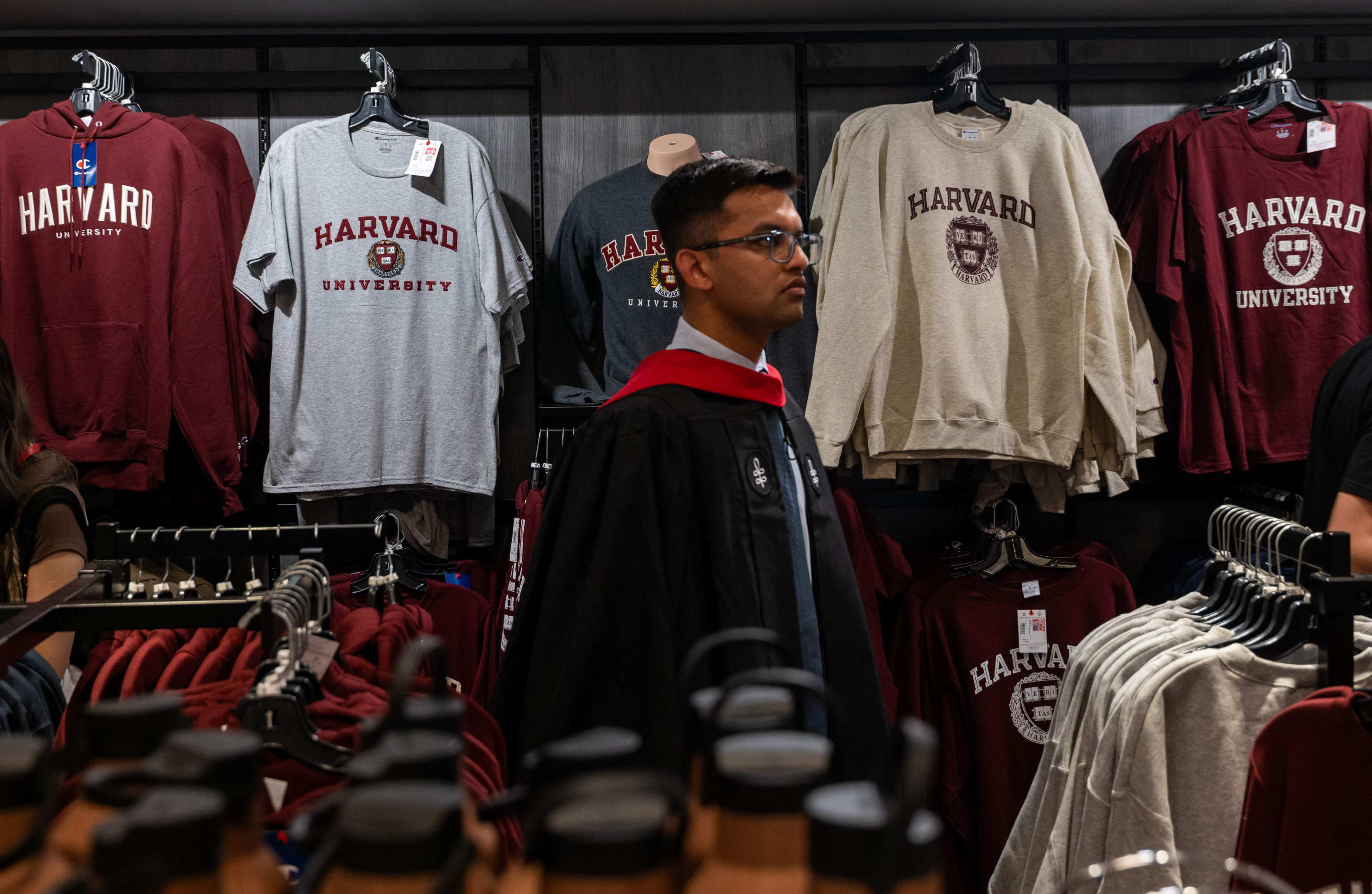 Harvard merchandise in a Boston store. Harvard has denied Trump administration charges of alleged bias against conservatives, fostering antisemitism on campus and coordinating with the Communist Party. Photo: via AFP