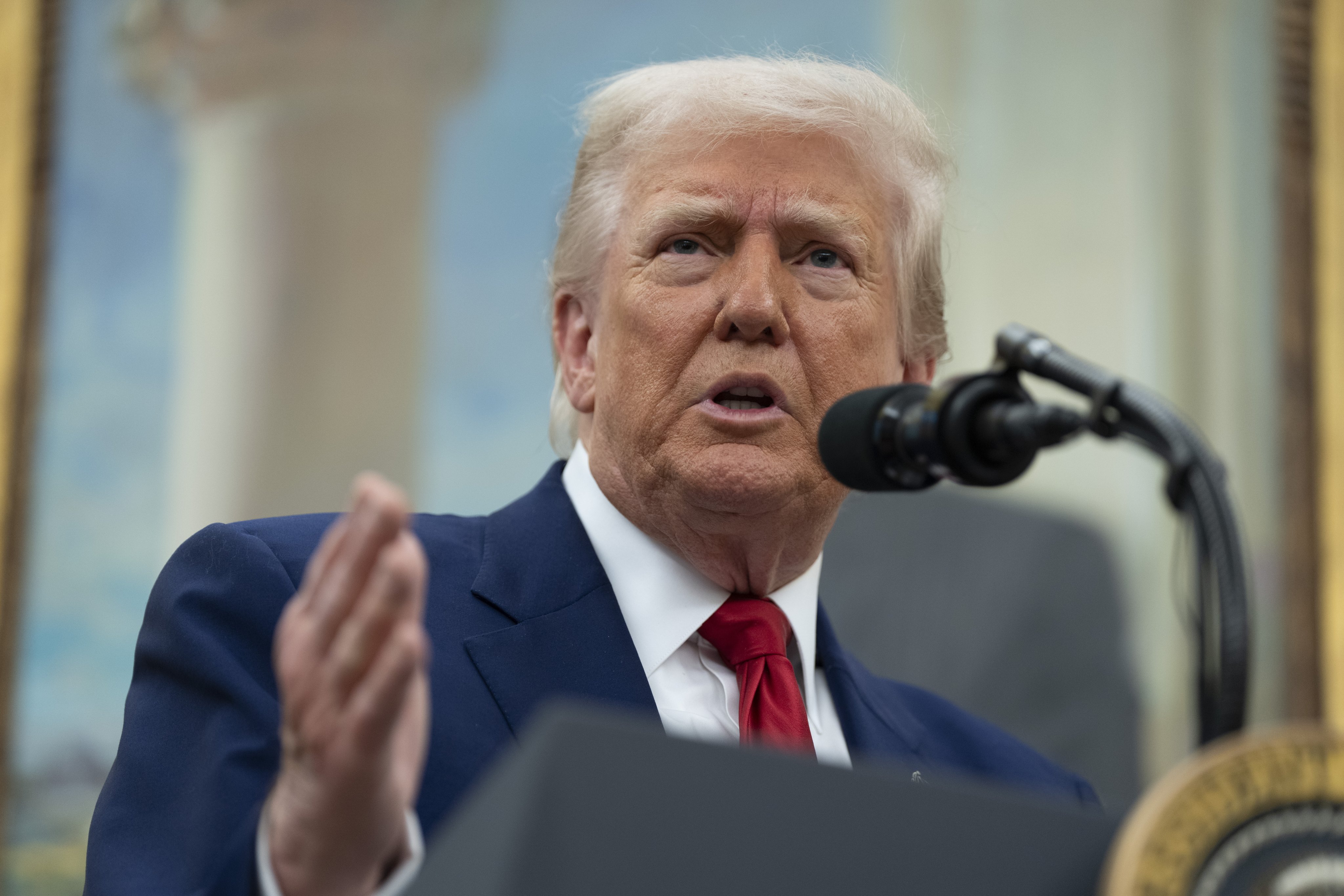 US President Donald Trump speaks in the Oval Office on Thursday. Photo: EPA-EFE