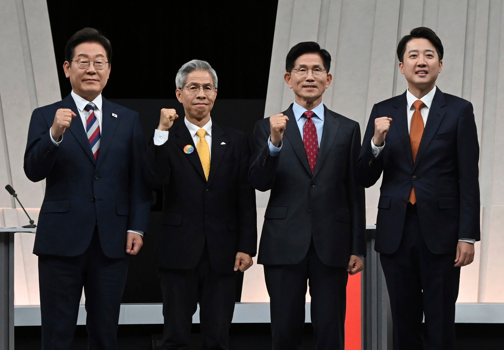 South Korea’s presidential candidates (from left) Lee Jae-myung of the Democratic Party, Kwon Young-kook of the Democratic Labour Party, Kim Moon-soo of the People Power Party and Lee Jun-seok of the Reform Party. Photo: Kyodo, Pool via AP South Korea’s presidential candidates (from left) Lee Jae-myung of the Democratic Party, Kwon Young-kook of the Democratic Labour Party, Kim Moon-soo of the People Power Party and Lee Jun-seok of the Reform Party. Photo: Kyodo, Pool via AP