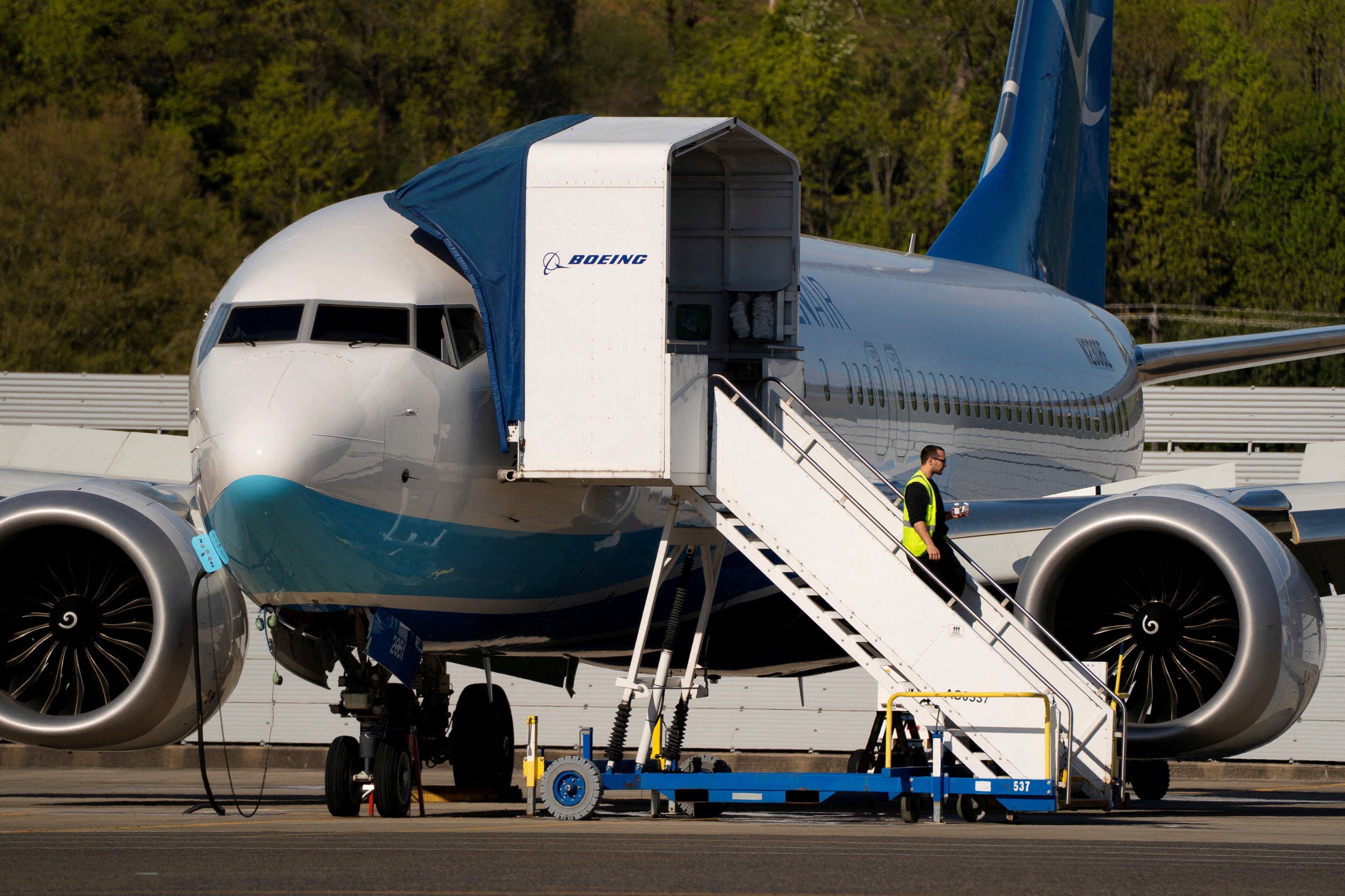 A Boeing 737 Max 8, the first jet intended for use by a Chinese airline to be returned to its manufacturer, sits parked at Boeing Field in Seattle on April 22. Photo: Reuters