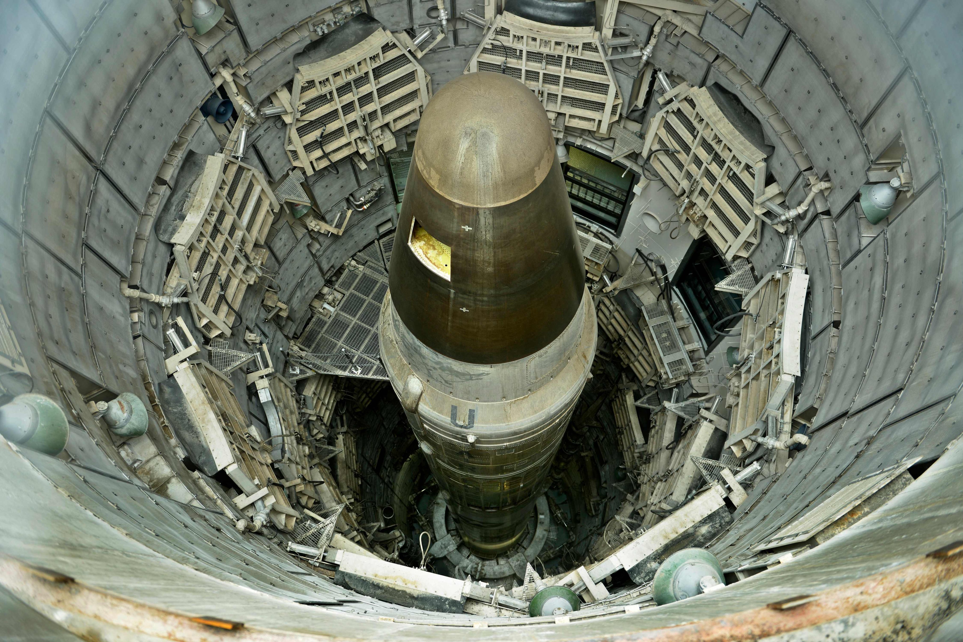 A deactivated Titan II nuclear ICBM is seen in a silo at the Titan Missile Museum in Green Valley, Arizona. The museum is devoted to educating visitors about the Cold War and the Titan II missile’s contribution as a nuclear deterrent. Photo: AFP