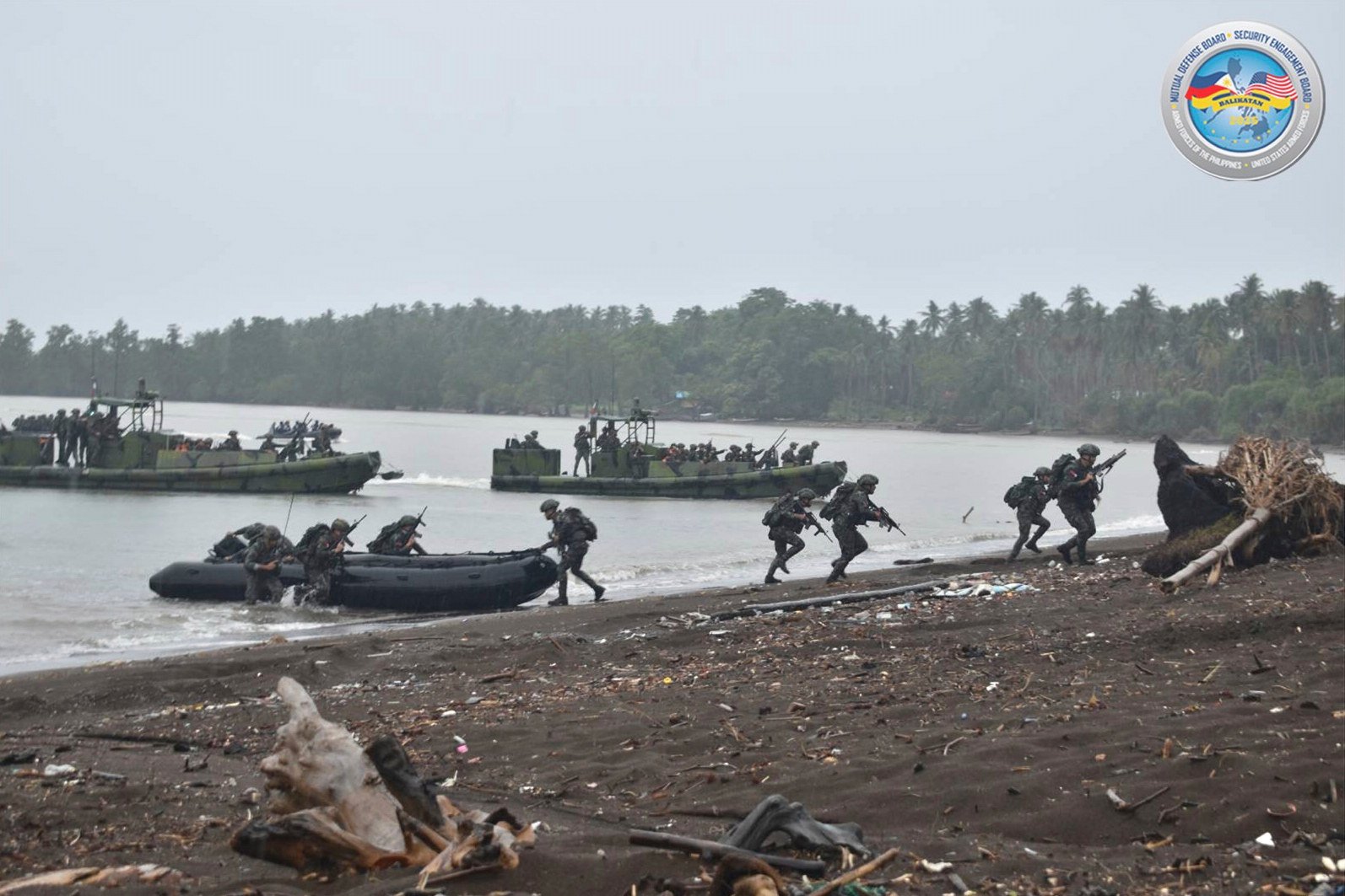 Philippine Marines take part in an amphibious landing exercise as part of joint US-Philippines military drills in Balabac, Palawan province, on May 4. Photo: PAO via AP