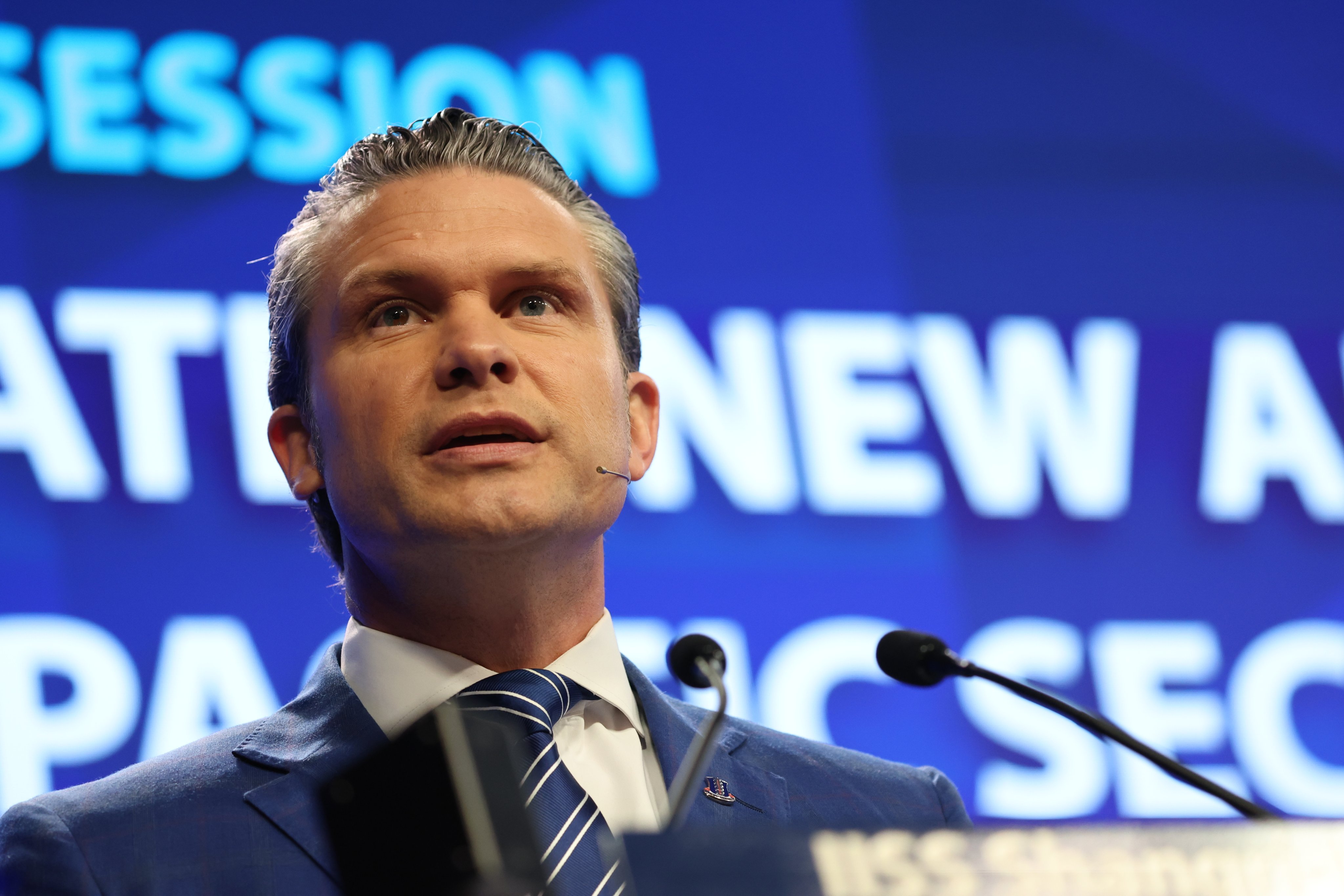 US Defence Secretary Pete Hegseth delivers his speech at the Shangri-La Dialogue in Singapore on Saturday. Photo: EPA-EFE