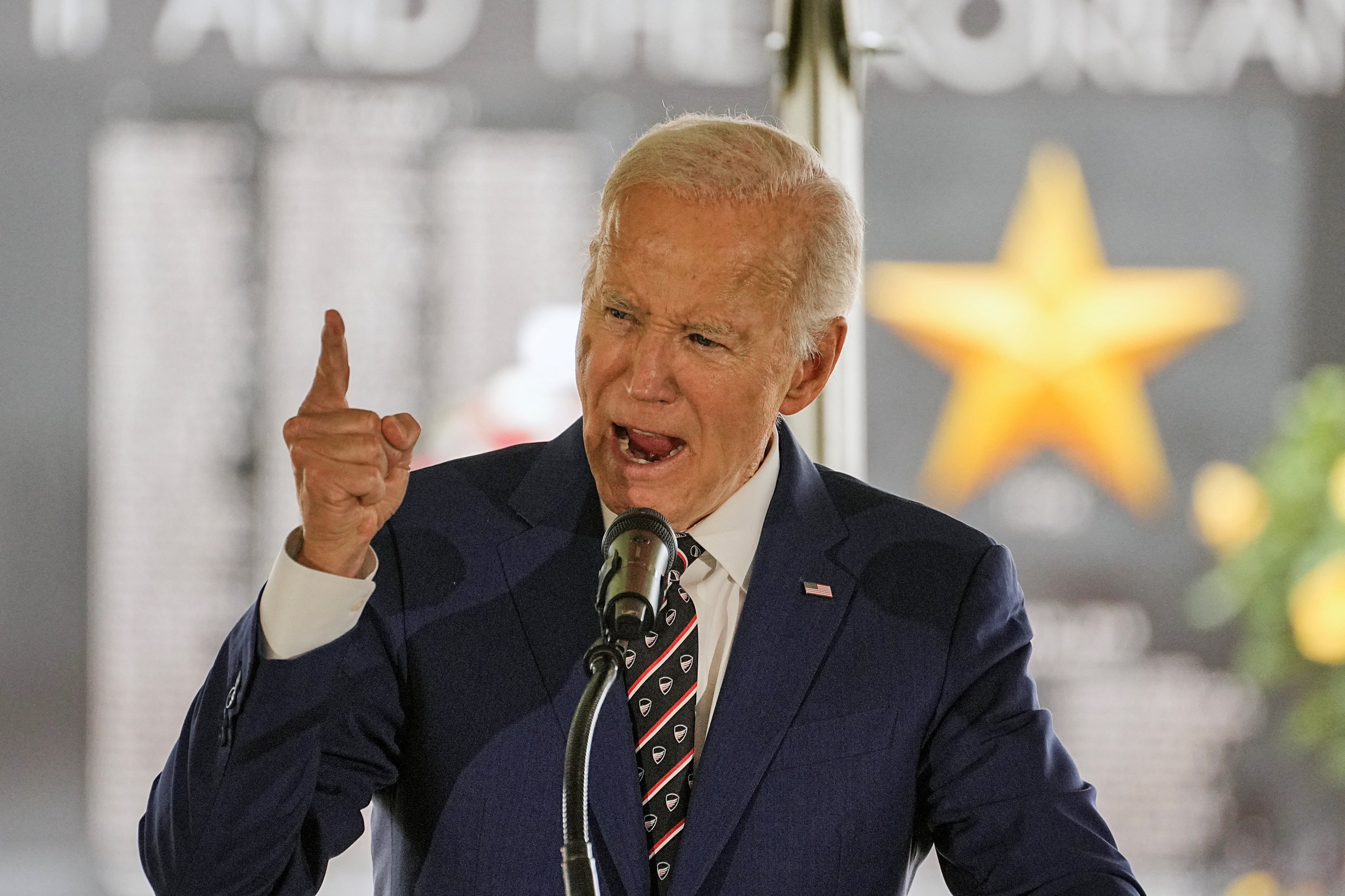 Former US president Joe Biden speaks during a ceremony at Veterans Memorial Park in New Castle, Delaware, on Friday. Photo: Reuters