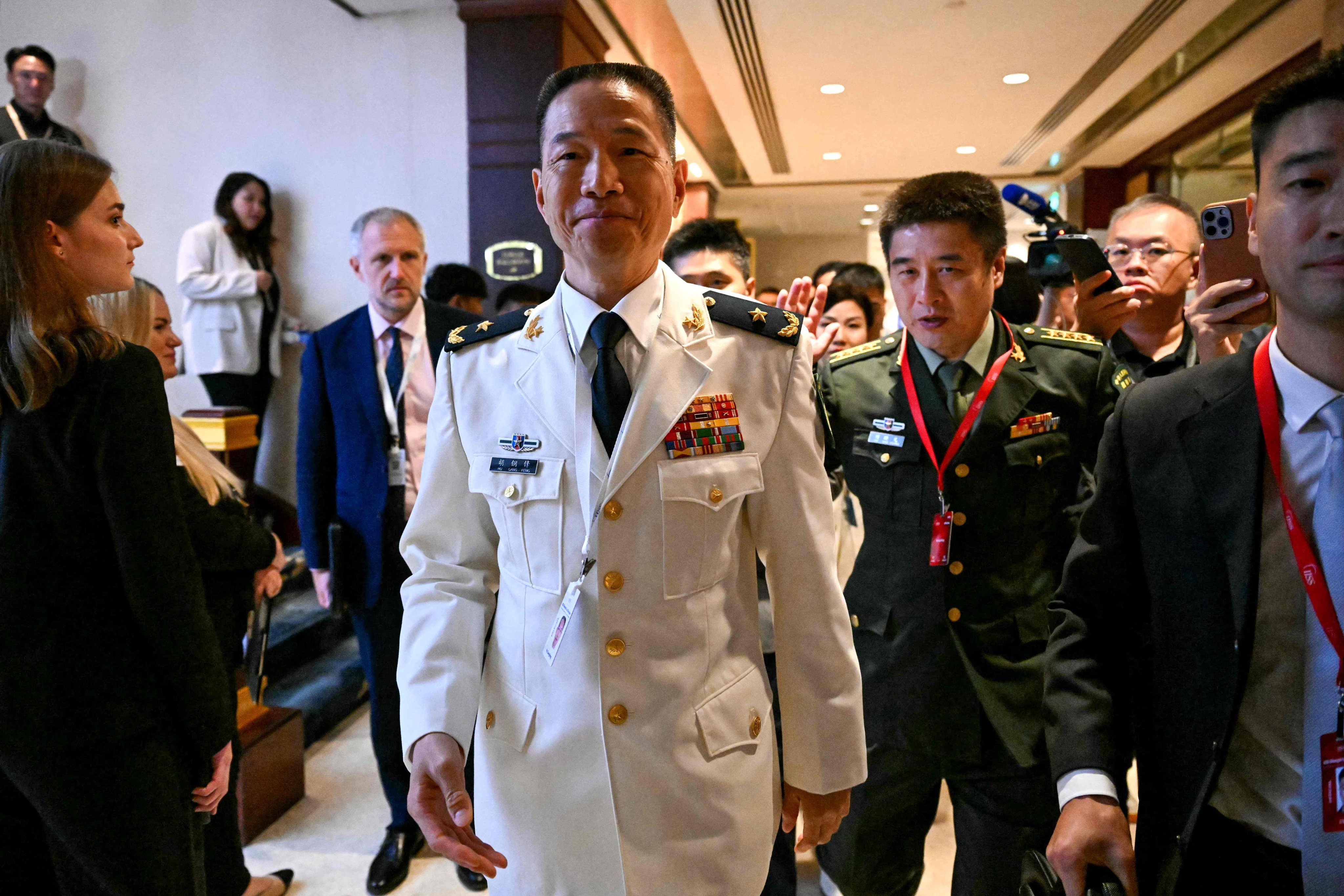 Major General Hu Gangfeng at the 22nd Shangri-La Dialogue summit, in Singapore on May 31. Photo: AFP