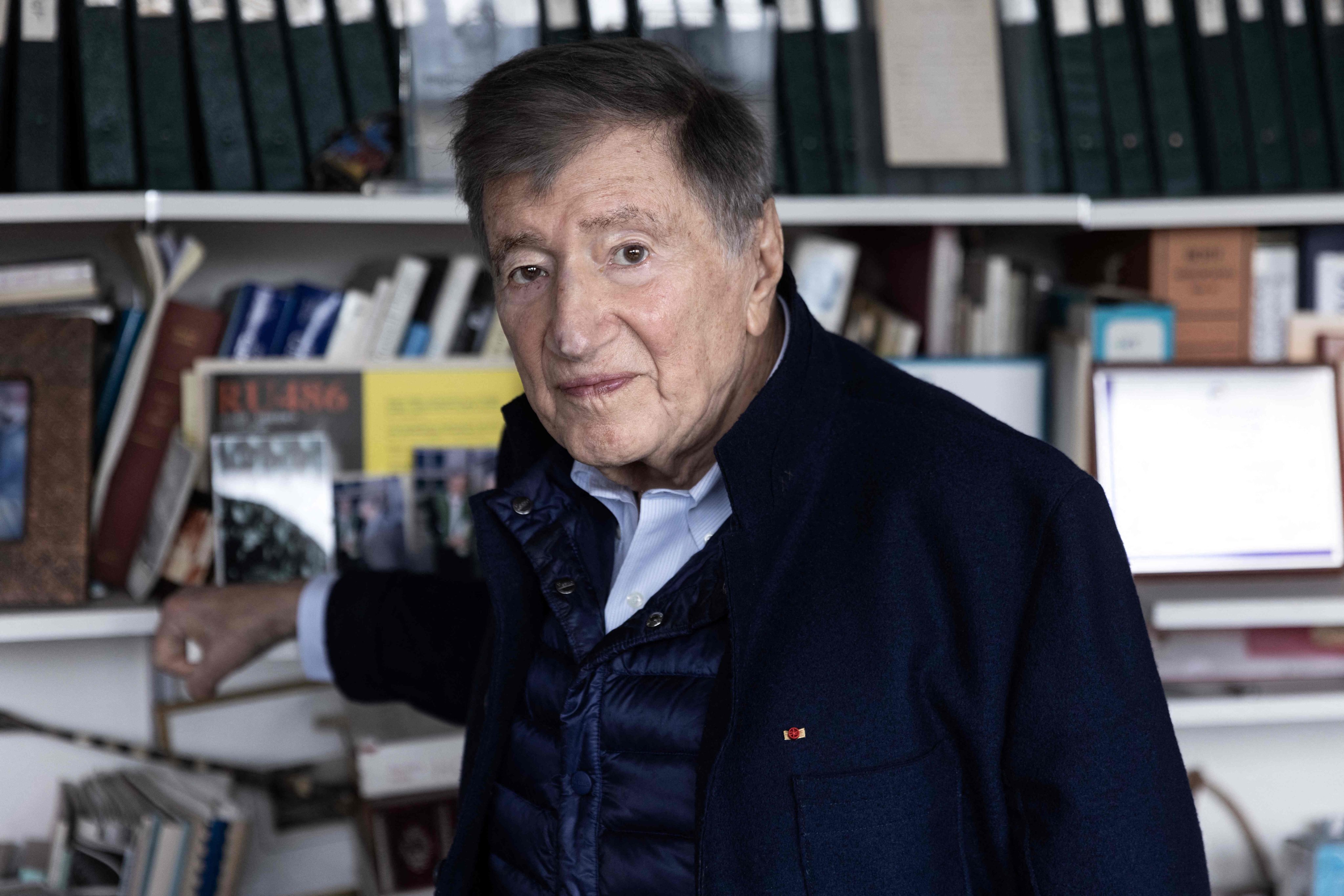 French biochemist Etienne-Emile Baulieu poses in his office at the Kremlin-Bicetre hospital outside Paris in March 2023. Photo: AFP