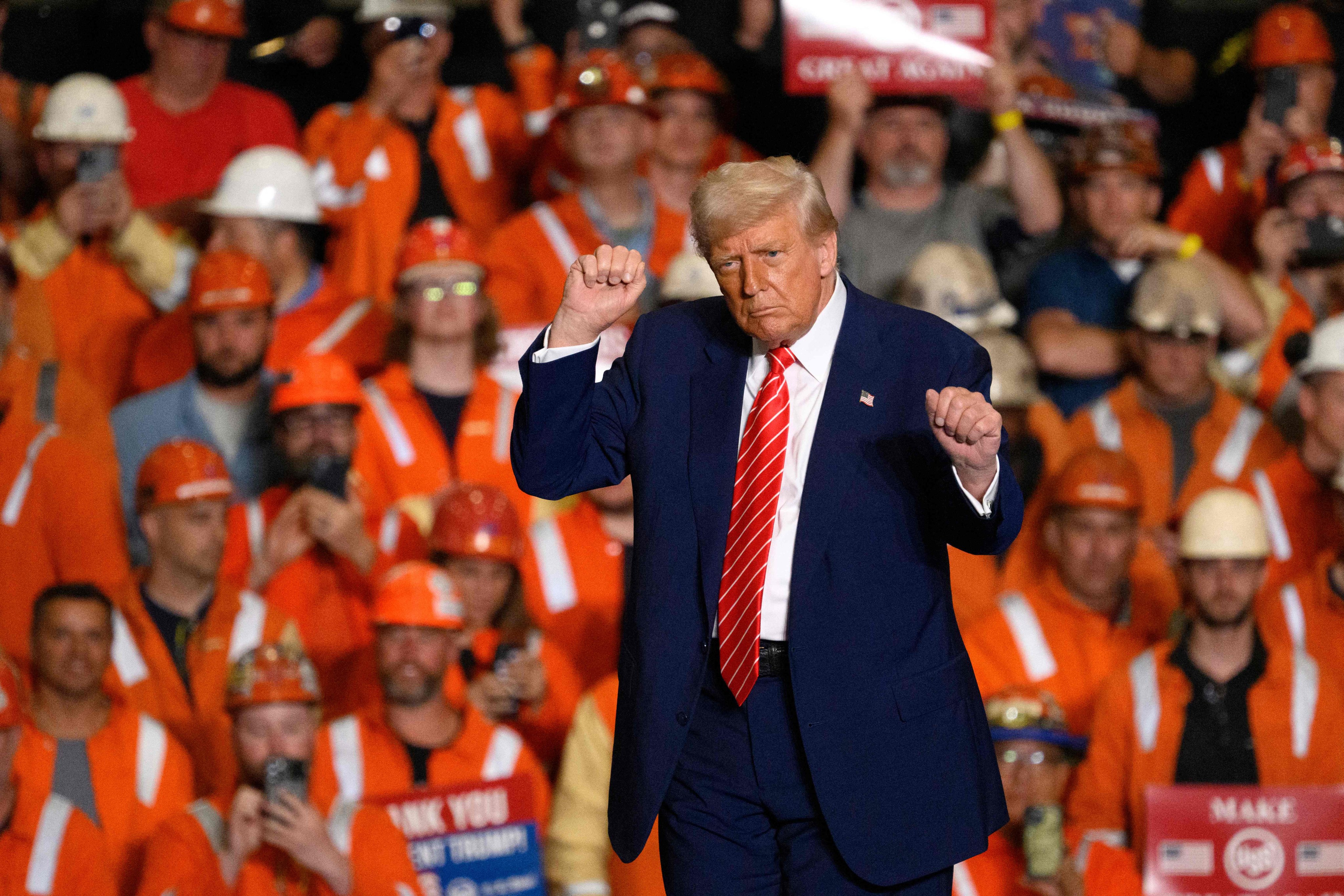 US President Donald Trump dances during a rally at the US Steel-Irvin Works on Friday. Photo: Getty Images via AFP