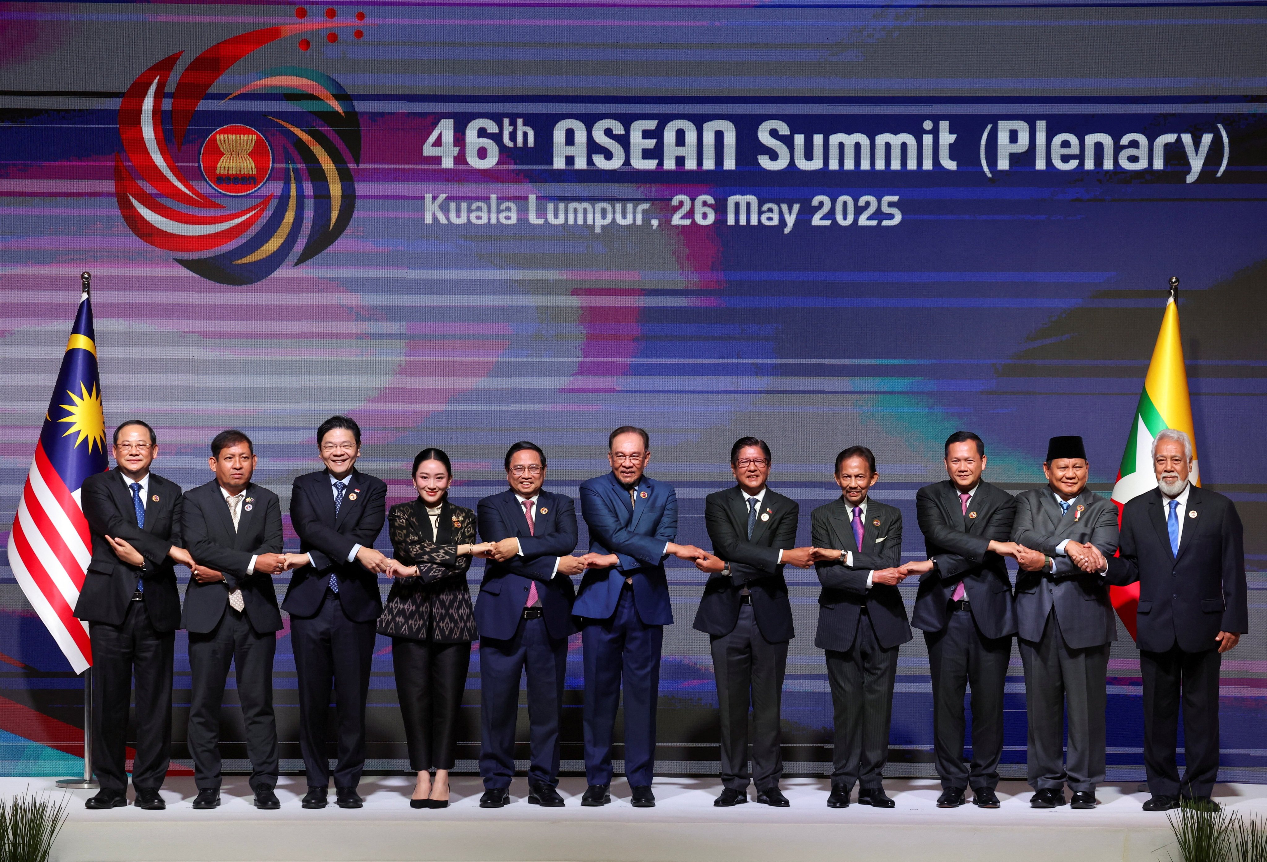 Malaysian Prime Minister Anwar Ibrahim (centre) and other Asean heads of government, heads of state and representatives – including Xanana Gusmao (far right), the prime minister of incoming Asean member Timor-Leste – pose for a photo at the Asean Summit in Kuala Lumpur on May 26. Photo: Reuters