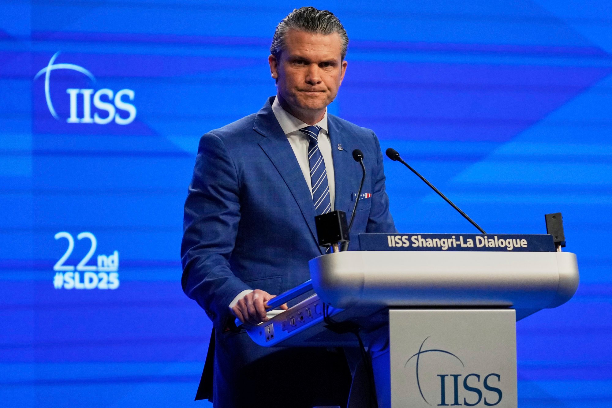 US Defence Secretary Pete Hegseth delivers his speech during the 22nd Shangri-La Dialogue summit in Singapore on May 31, 2025. Photo: AP
