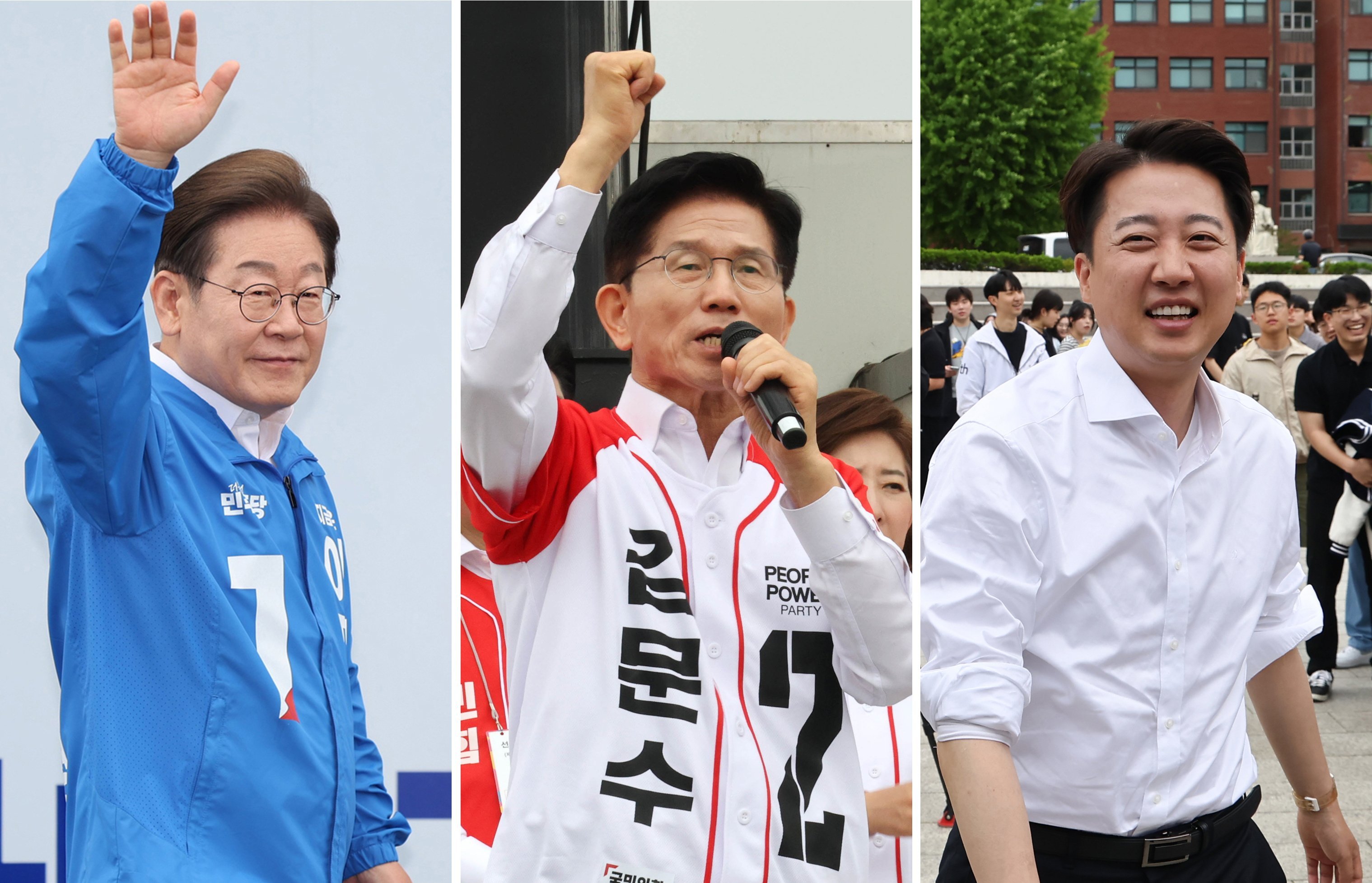 South Korean presidential candidates (from left) Lee Jae-myung of the liberal Democratic Party and Kim Moon-soo of the conservative People Power Party. Photo: Yonhap/EPA-EFE