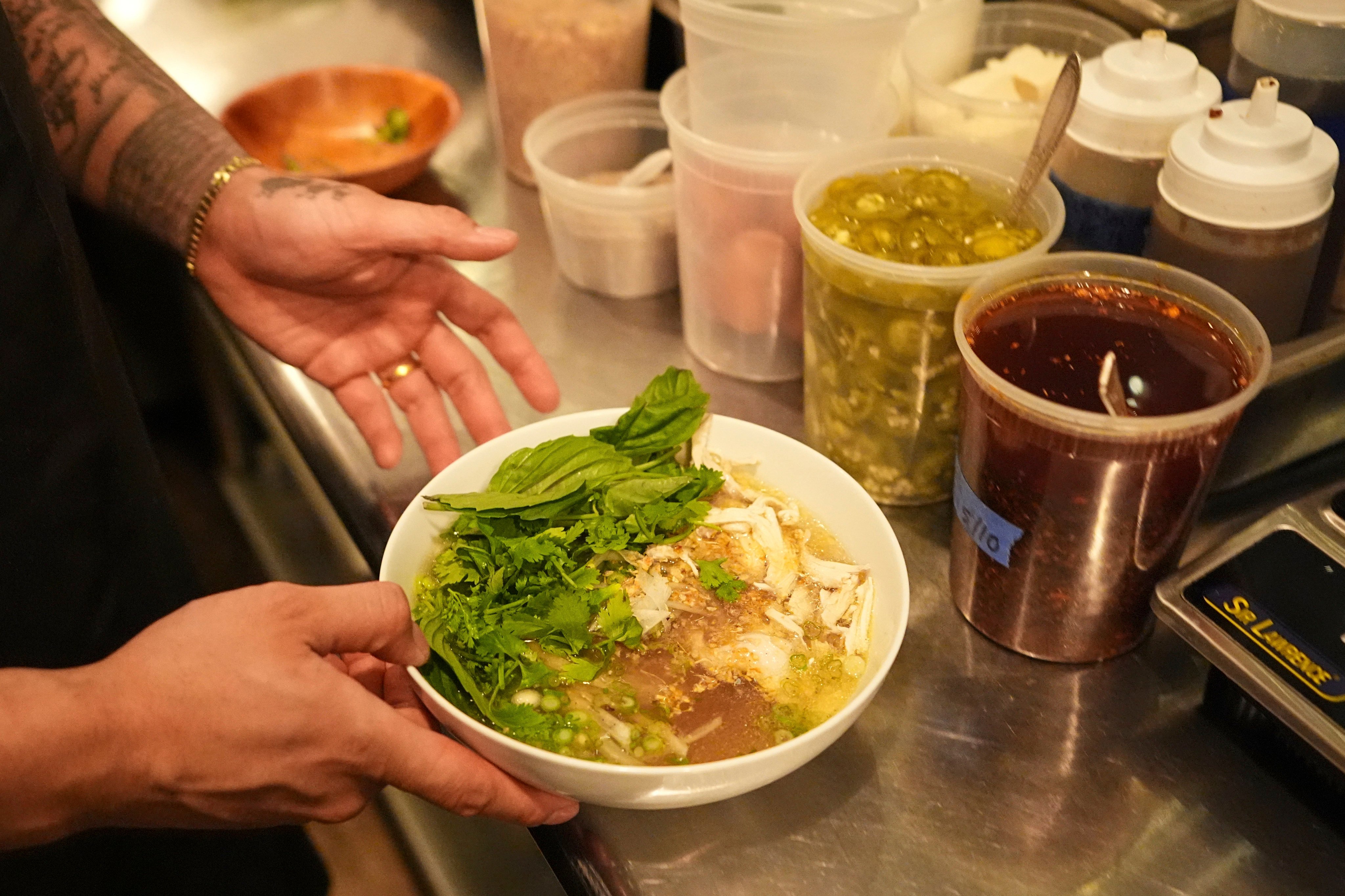 The Mawn Noodle soup at Cambodian-American restaurant Mawn in Philadelphia, in the United States. Photo: AP